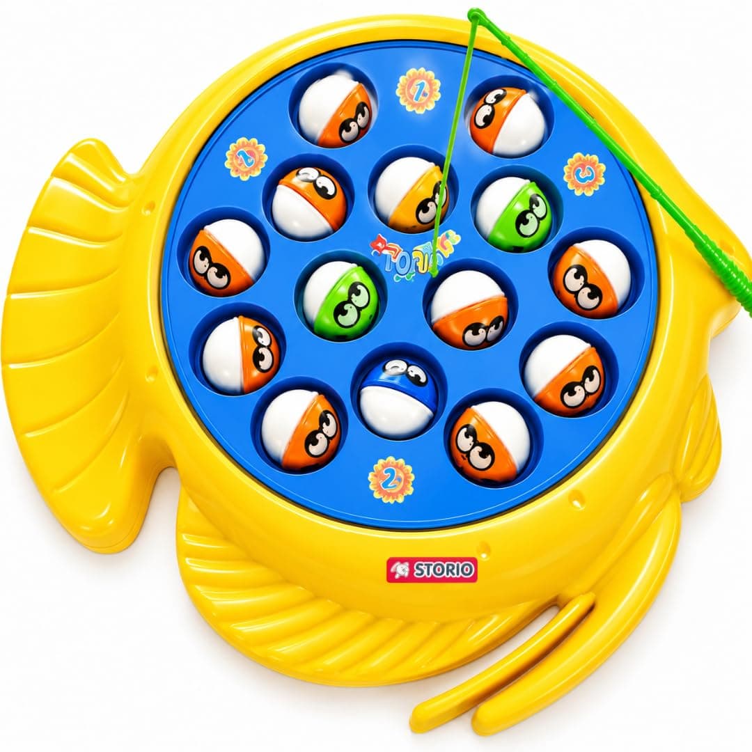 Storio Premium Electronic Fishing Game for Kids | Rotating Fish Catching Toy with 15 Fish & 4 Magnetic Rods | Fun Interactive Board Game for Boys & Girls