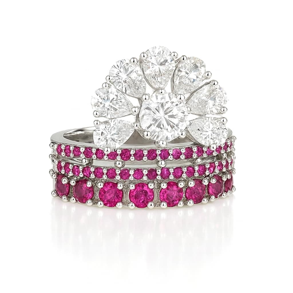 PRIVIU Rings For Women Rhodium Plated Pink Ruby American Diamond Ring Adjustable Finger Ring Stylish For Anniversary, Cocktail, Birthday Gift for Women and Girls