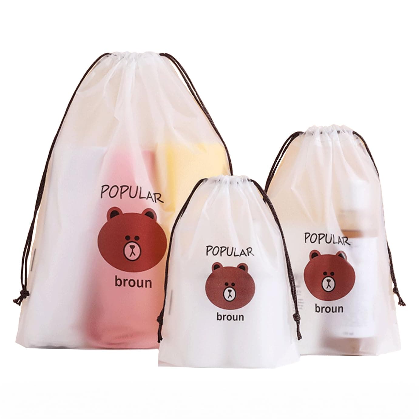 Wolpin Pack of 10 Pcs Shoe Bag Cover for Shoe Storage & Travelling Drawstring Bags Travel Pouch Large Waterproof, White Bear