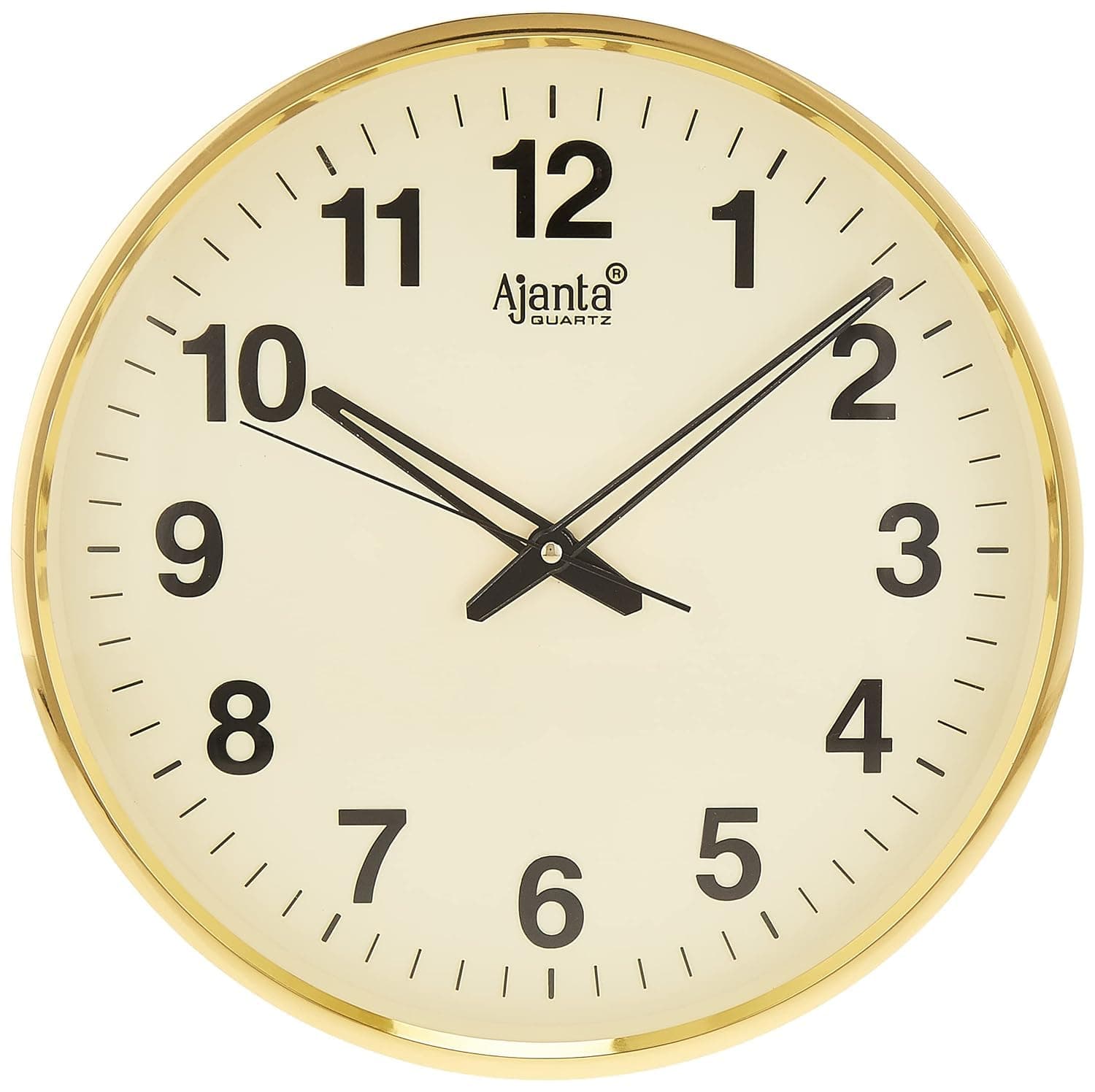 Ajanta Quartz Wall Clock (32 Cm X 32 Cm X 3.5 Cm, Gold, Plastic