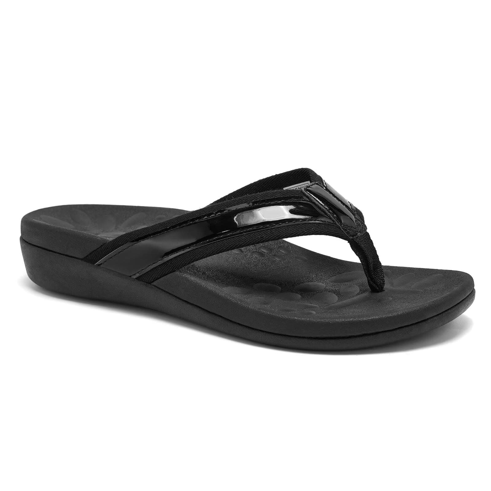 MEGNYA Orthotic Flip Flops For Women,Plantar Fasciitis Sandals For Flat Feet with Arch Support Thong Style Flip Flops Sandals for Comfortable Walk, W8-pu-black, 7