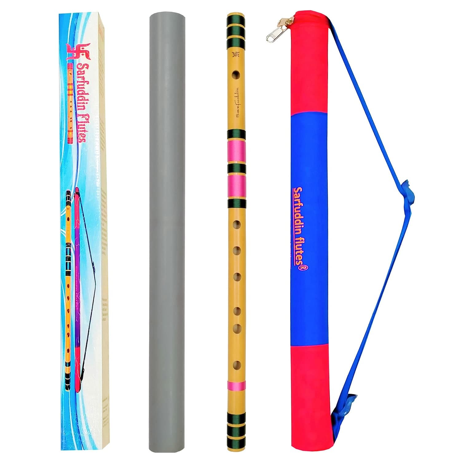 Sarfuddin Flutes D Sharp Medium Right Hand Size 16.5 Inches Bamboo Flute Bansuri With Carry Bag