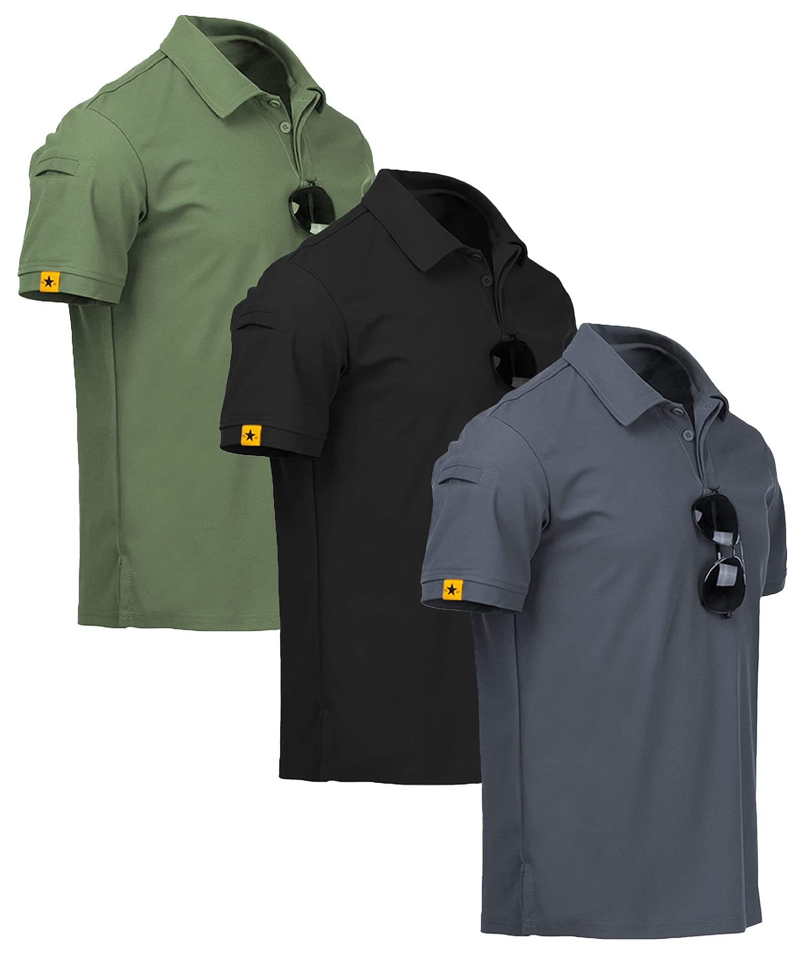 ZITY 3 Pack Mens Golf Polo Shirts Short Sleeve Business Casual T-Shirts, Black Blue Green, Large