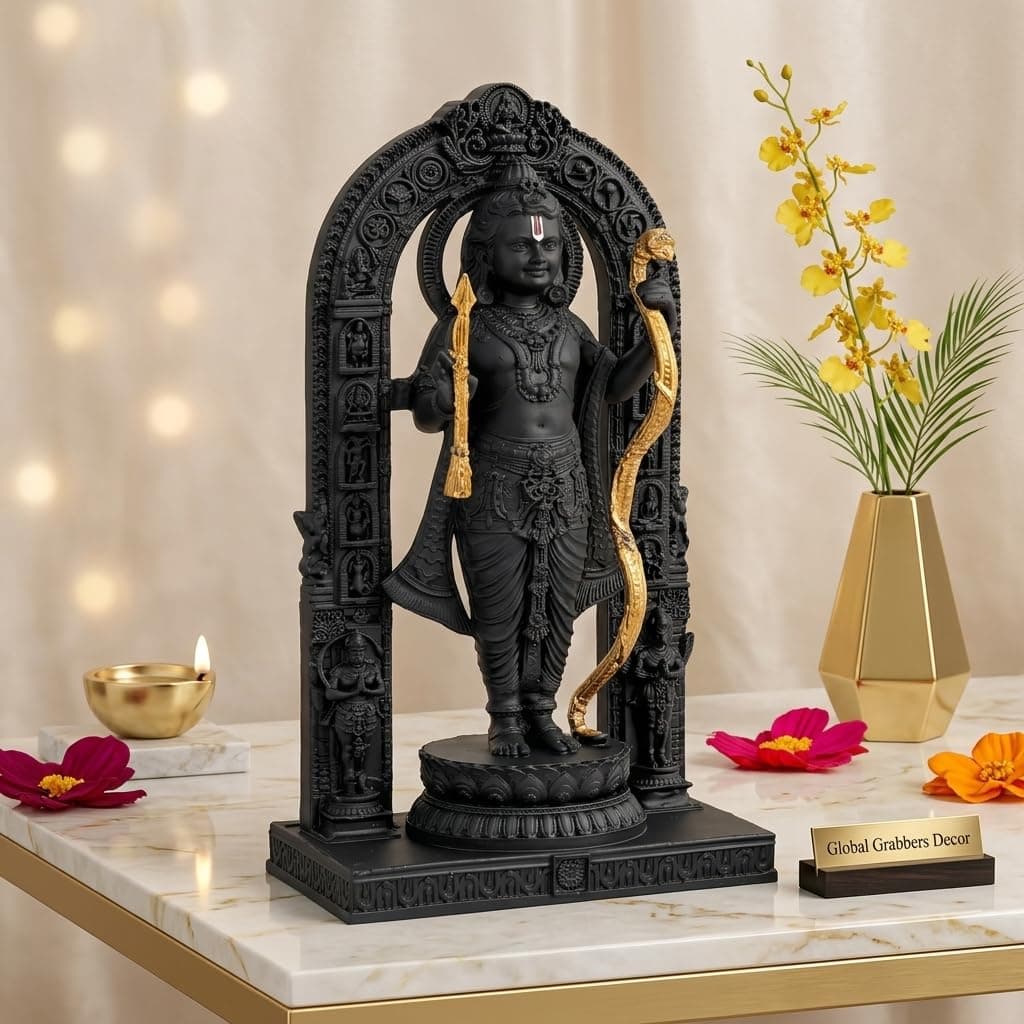 Global Grabbers Polyresin 3D Ram Lalla Ayodhya Idol Statue Showpiece Murti for Home Decor Decoration Gift Gifting Items