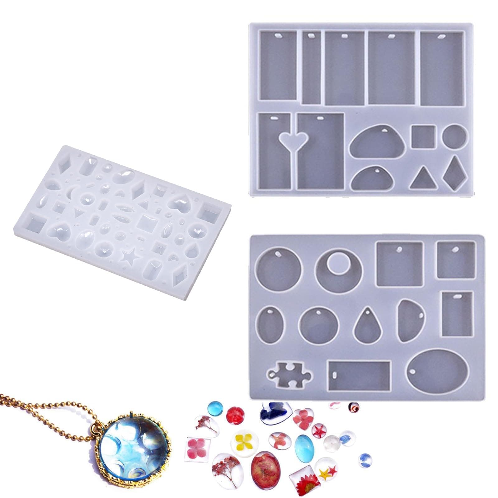 Gozaqe Jewelry Silicone Casting Mould,3 PCS,Pendant Resin Moulds