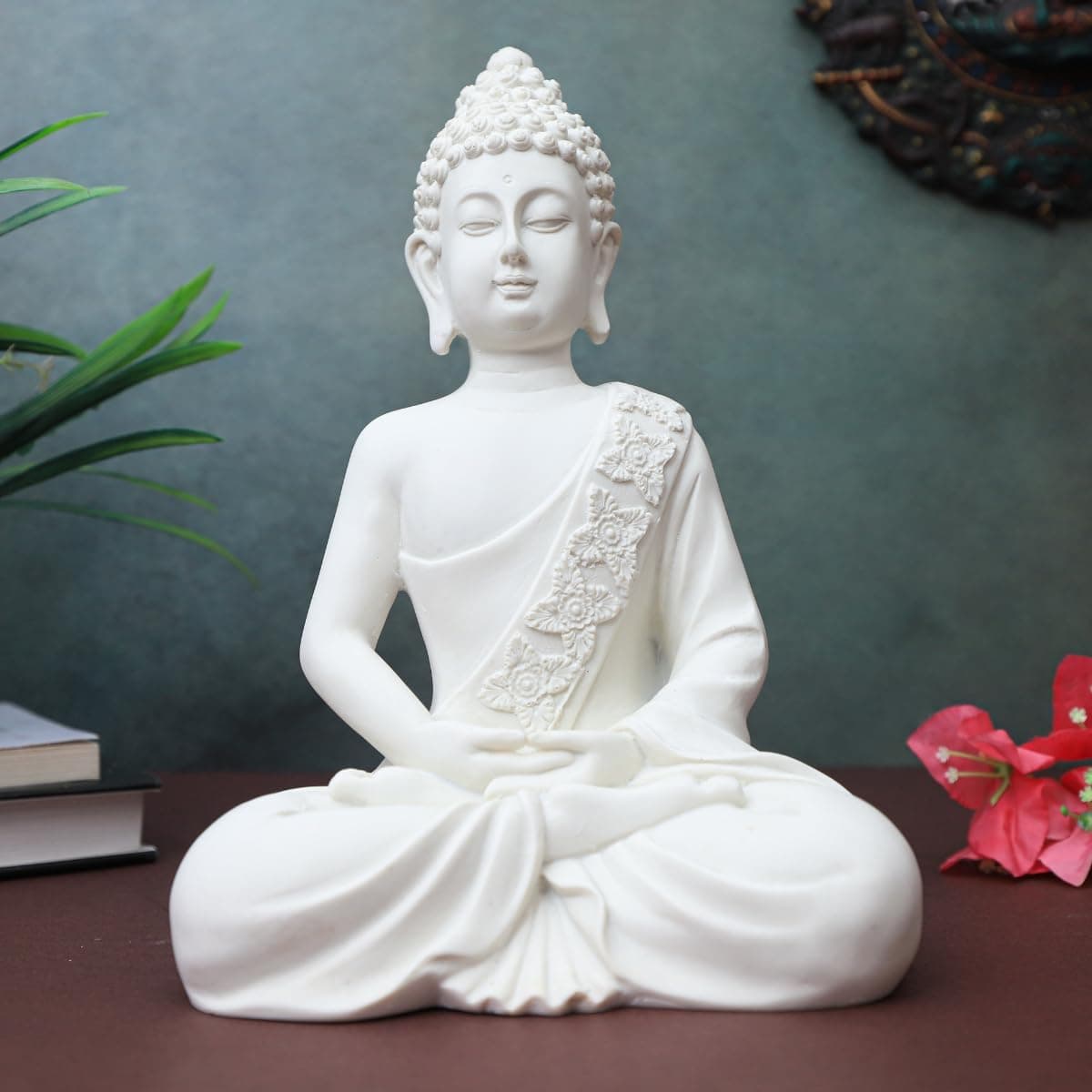 The Advitya Polymarble Meditating Buddha Statue/Buddh/Gautam Buddha Statue Lord Figurine/Idol/Murti/Statue Gift Items Showpiece for HomeDecor Decoration Gifting (White - 10 inch)