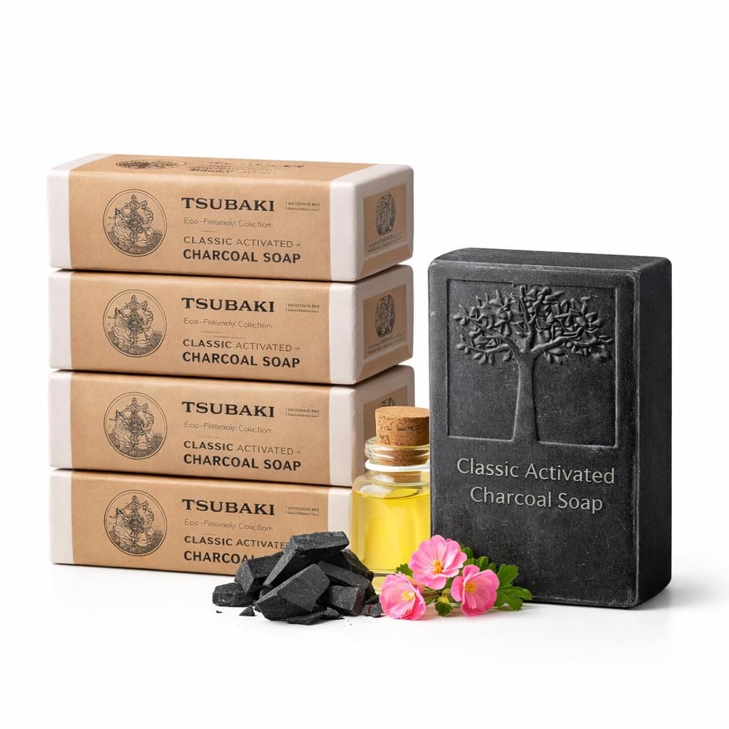 Tsubaki Natural Handmade Soap Set of 4 (120g Bars: Pick Honey , Loofah , Charcoal , Aloe Vera , Papaya , Red Wine , Neem Tulsi , Goat Milk , Shea Butter Variants) | EDTA SLS Paraben Free | Luxury Gift Pack for Glowing Skin For Men & Women