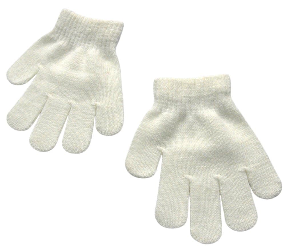 BaiX Little Kids Solid Winter Knitted Full Finger Gloves, 3-8 Years Old, White