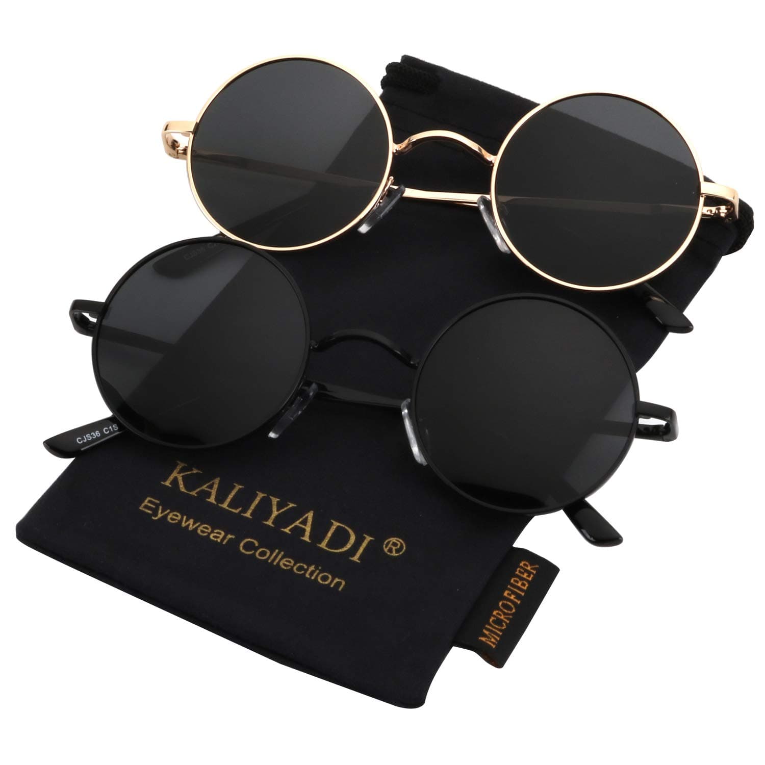 Round Polarized Sunglasses for Men Women Retro Metal John Lennon Style(2 pack)