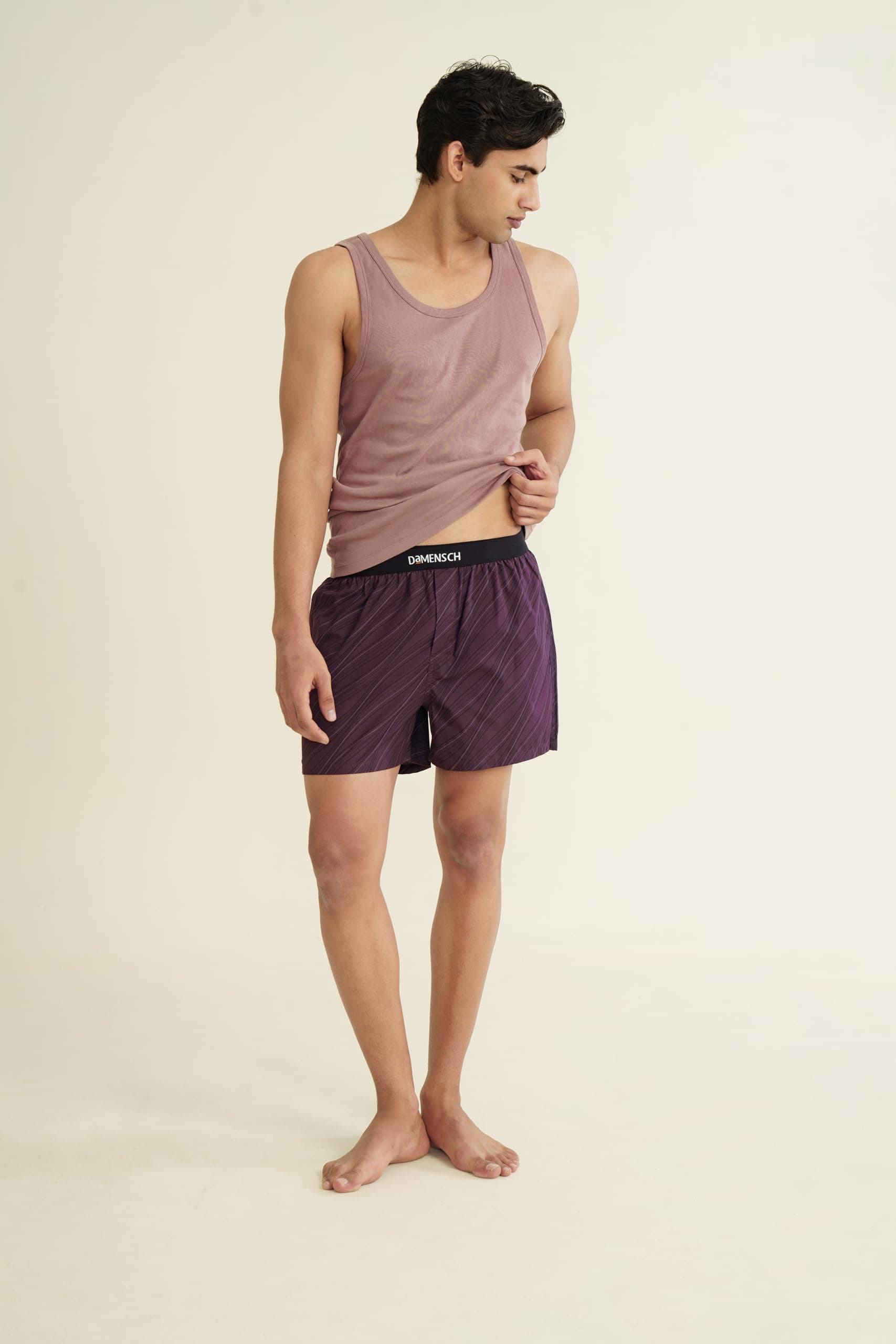 DAMENSCH Solid Breeeze Inner Boxers for Men, Ultra-Light Boxers, 100% Cotton Shorts Pant, Breathable Woven Inner Cotton Shorts for Men-Plum Waves-3XL