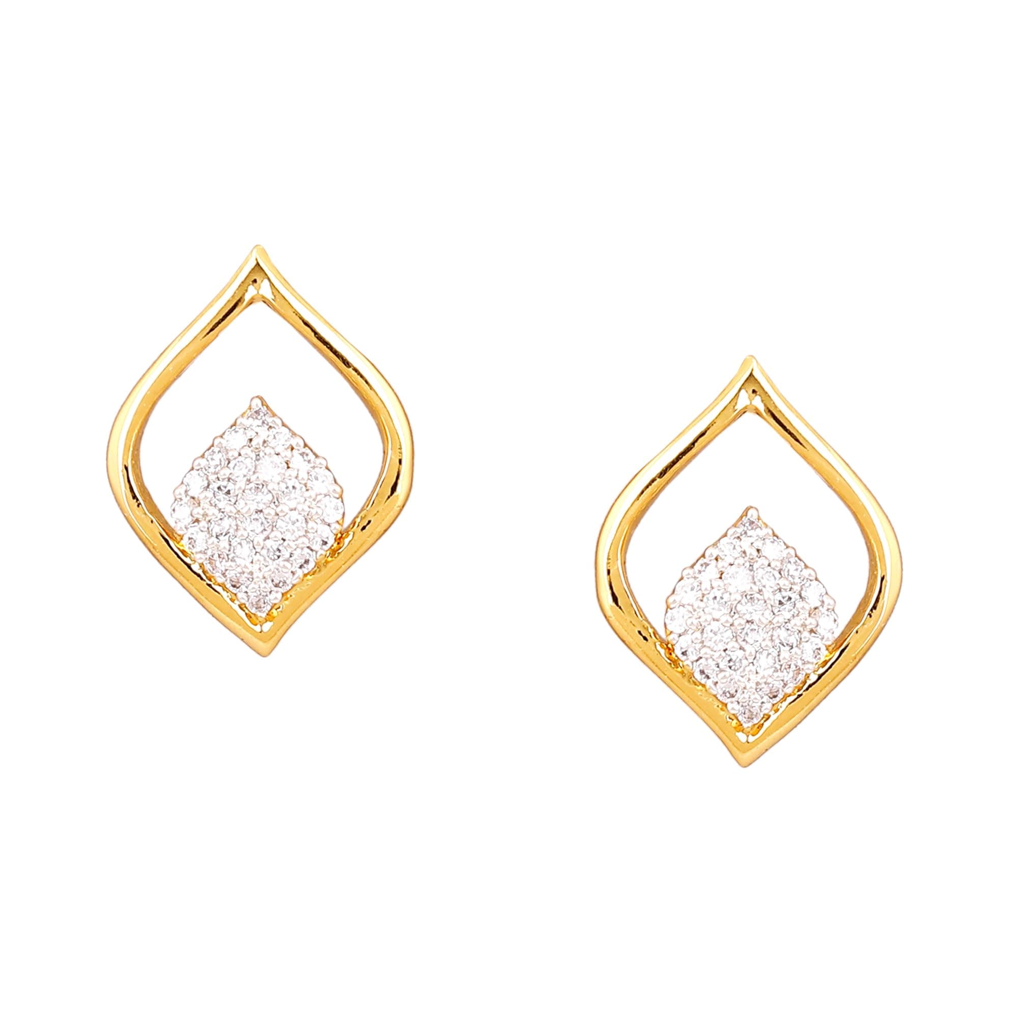 Estele 24 Kt Gold And Silver Plated Brass American Diamond Jyoth Stud Earrings For Girls and Women