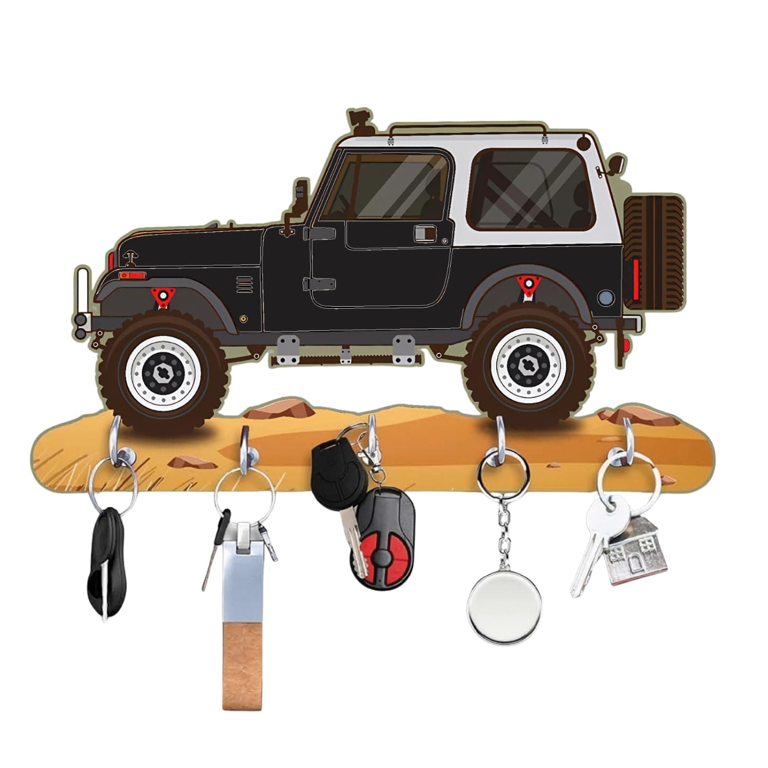 Webelkart Premium HD UV Printed Mahindra Thar Car Shape Designer Wooden Key Holder Home and Office Decor (11 X 6 Inch, Wood)
