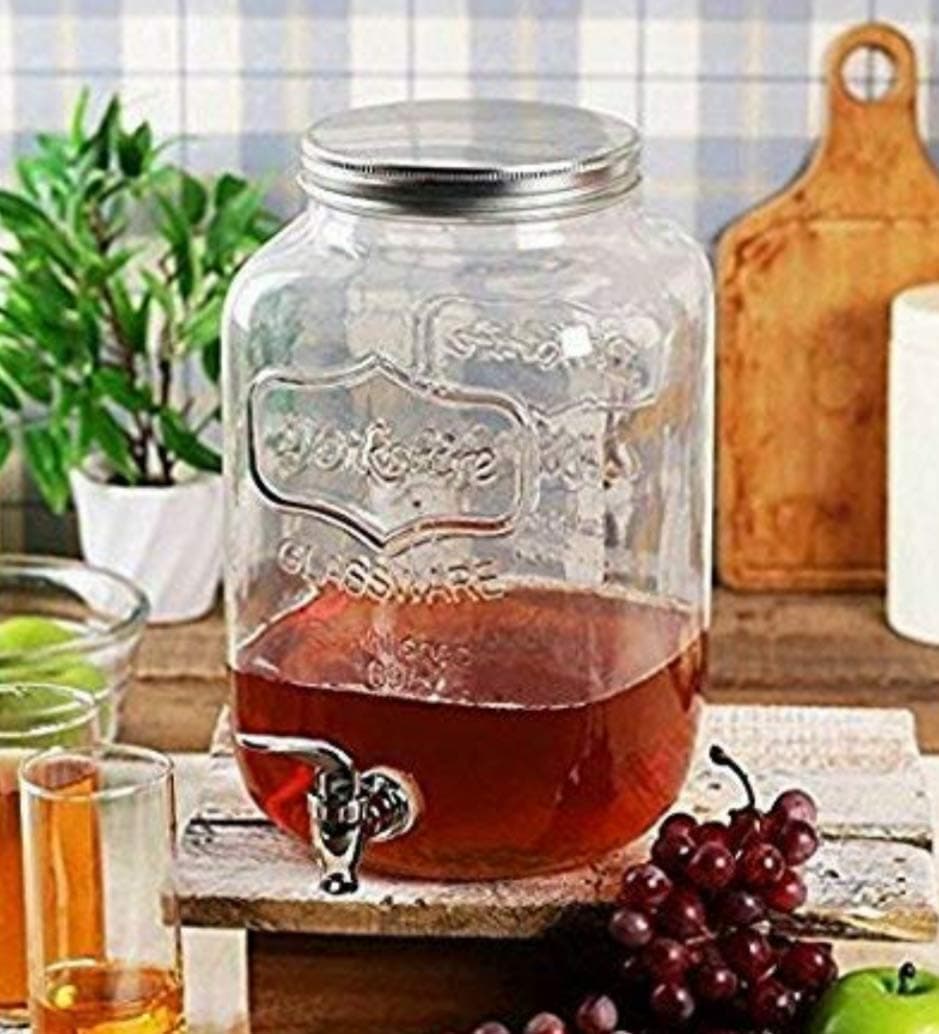 RAINCART Glass Beverage Beer Juice Mason Jar Dispenser for Party Event (Transparent, 3.78 L).
