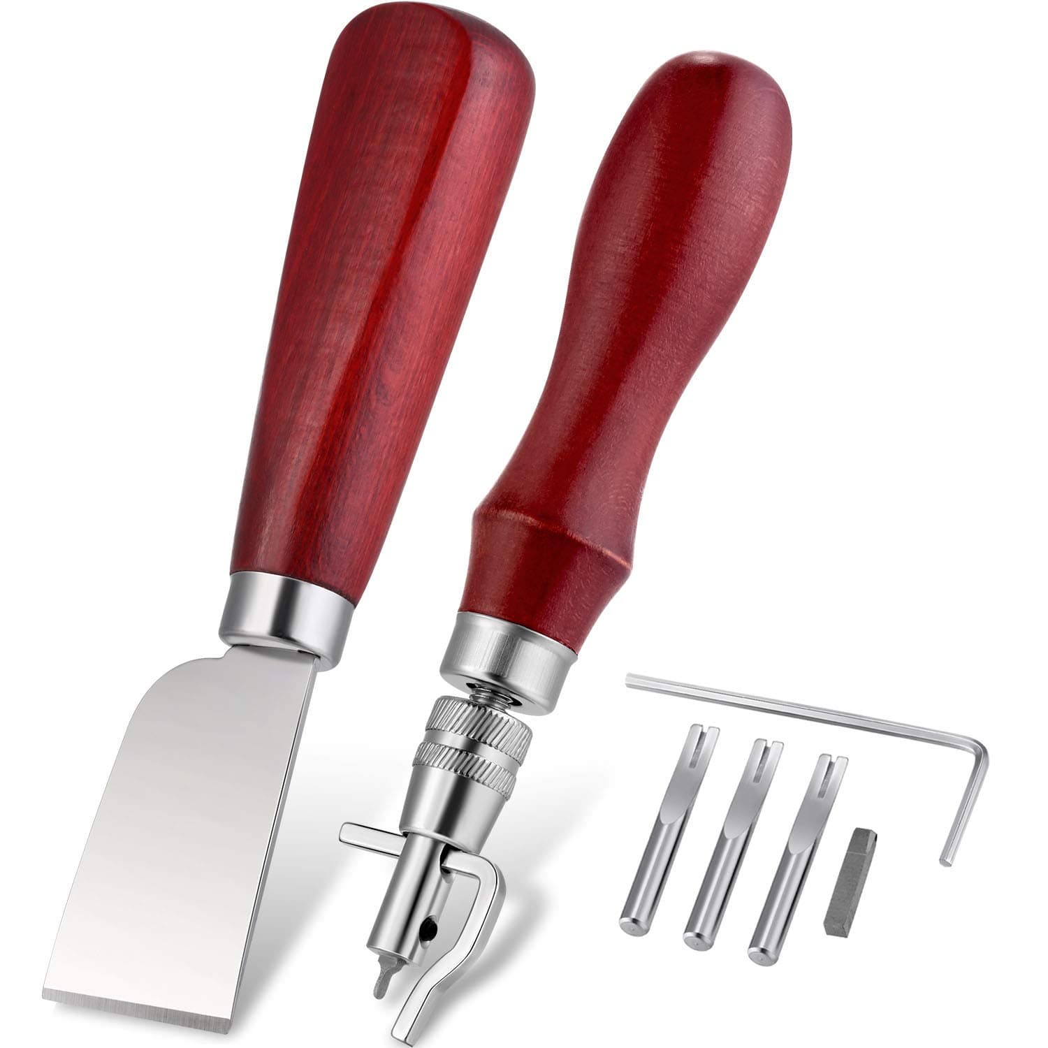 7 in 1 Leather Groover Tool and Leather Cutting Knife Set Adjustable Stitching Groover Creasing Edge Beveler Leather Grooving Tool Leather Edging Knife for DIY Leathercraft Cutting