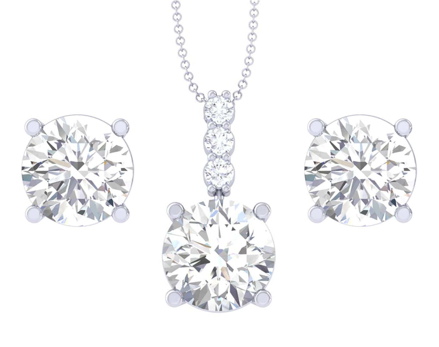 Clara 925 Sterling Silver Round Solitaire Pendant Earring Chain for Women