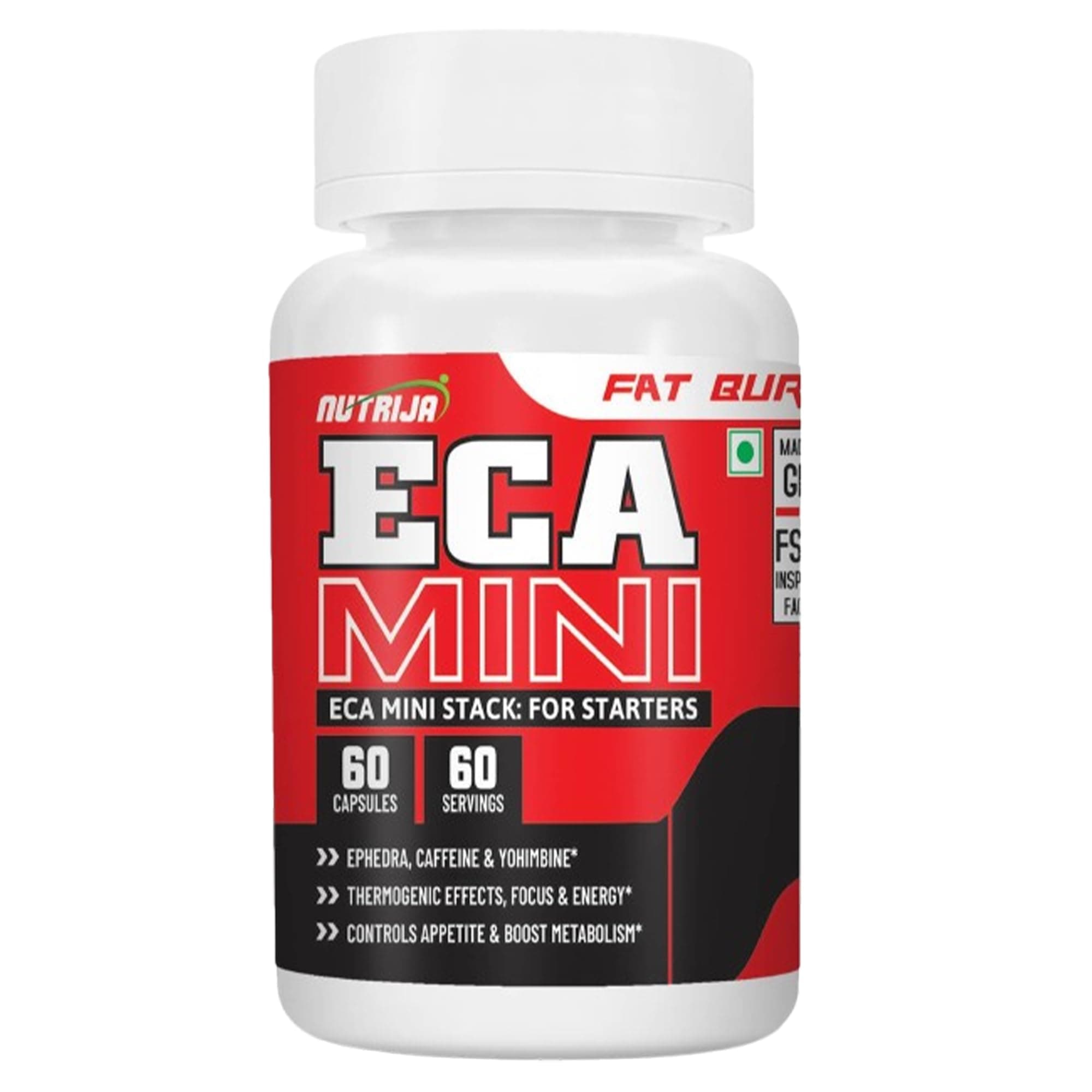 NutriJa ECA Mini Stack Capsules | Ephedra Extract, Caffeine Anhydrous, Yohimbine HCL | Pre-Workout & Active Lifestyle Supplement | 60 Veg Capsules