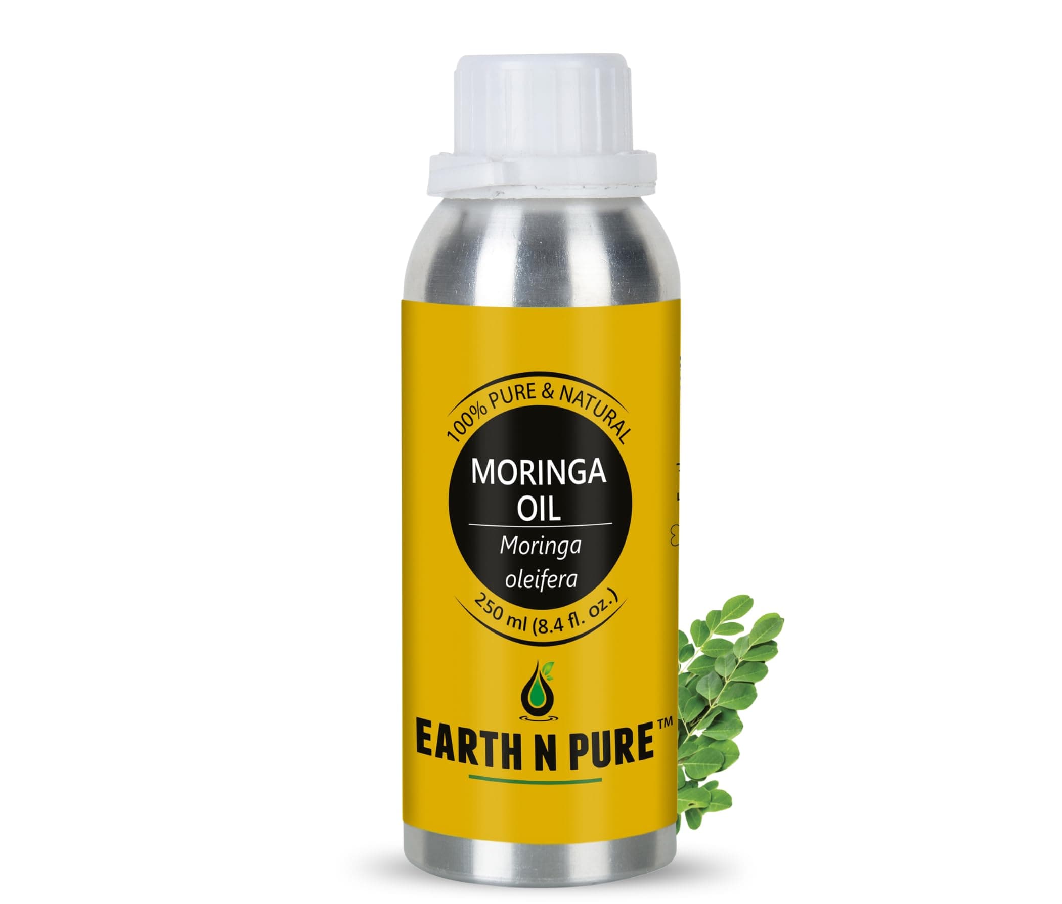 Earth N Pure Moringa Oil | 100% Pure & Natural | Cold-Pressed | Skin, Hair & Massage | Deeply Moisturizing | Vegan & Cruelty-Free | 250ml