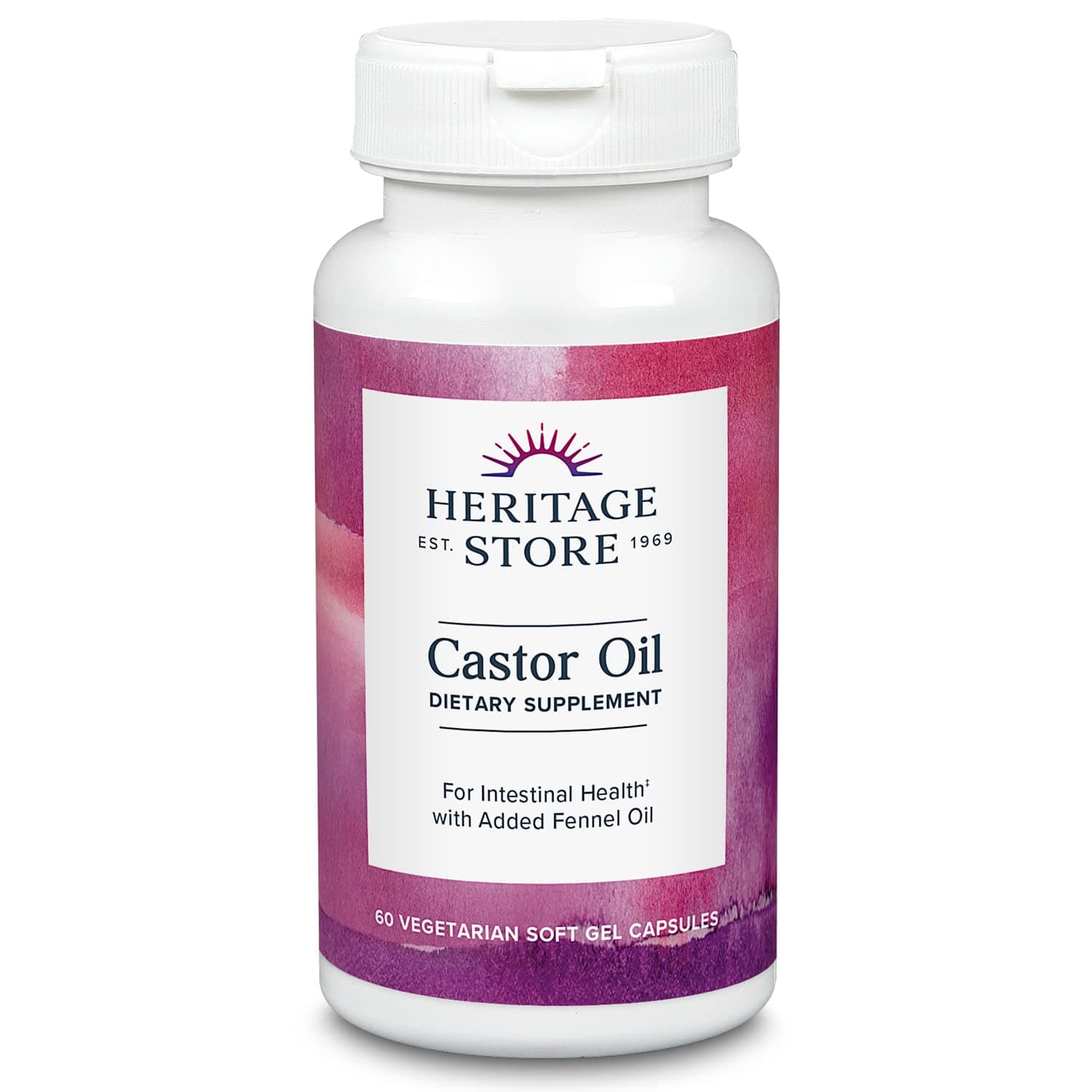 Heritage Vegetarian Dietary Fiber Supplement Castor Oil Capsule, 60 Count