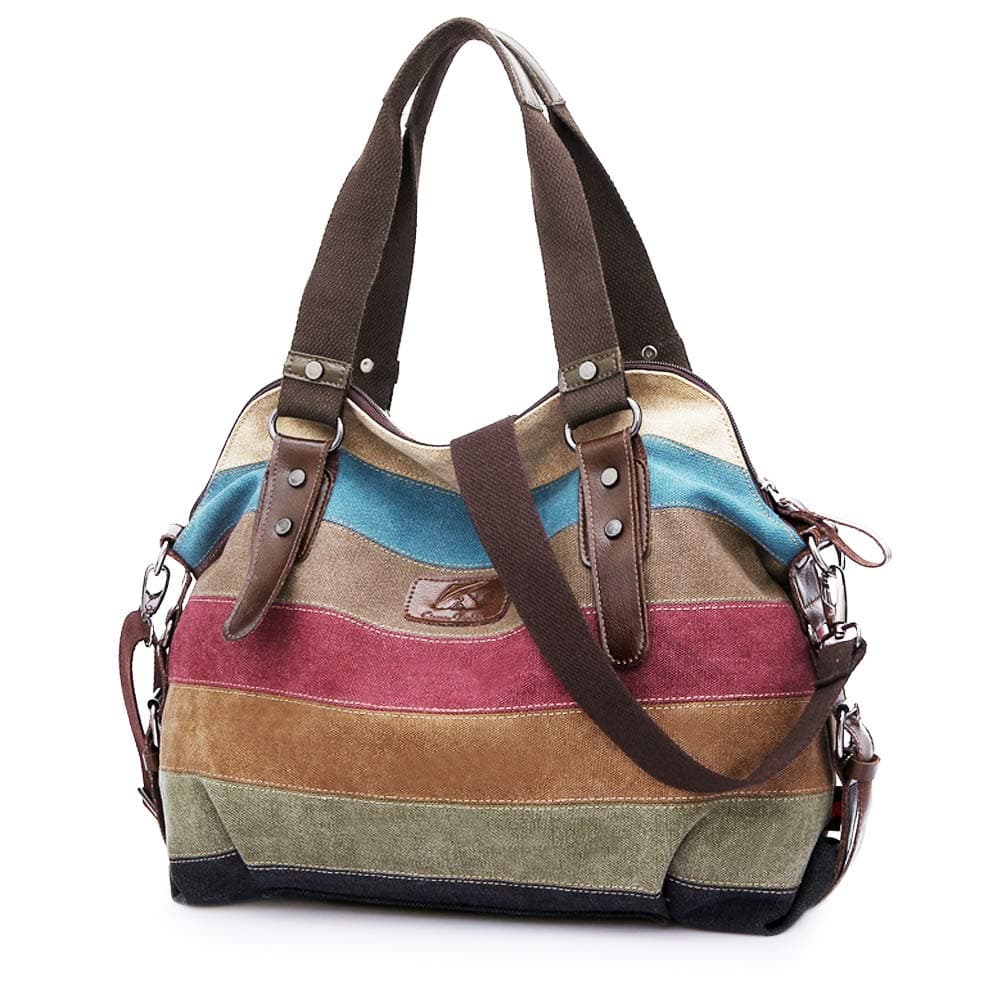 SNUG STAR Ueasy Canvas Handbag Multi-Color Striped Lattice Cross Body Shoulder Purse Bag Tote-Handbag For Women (Multi Color3)