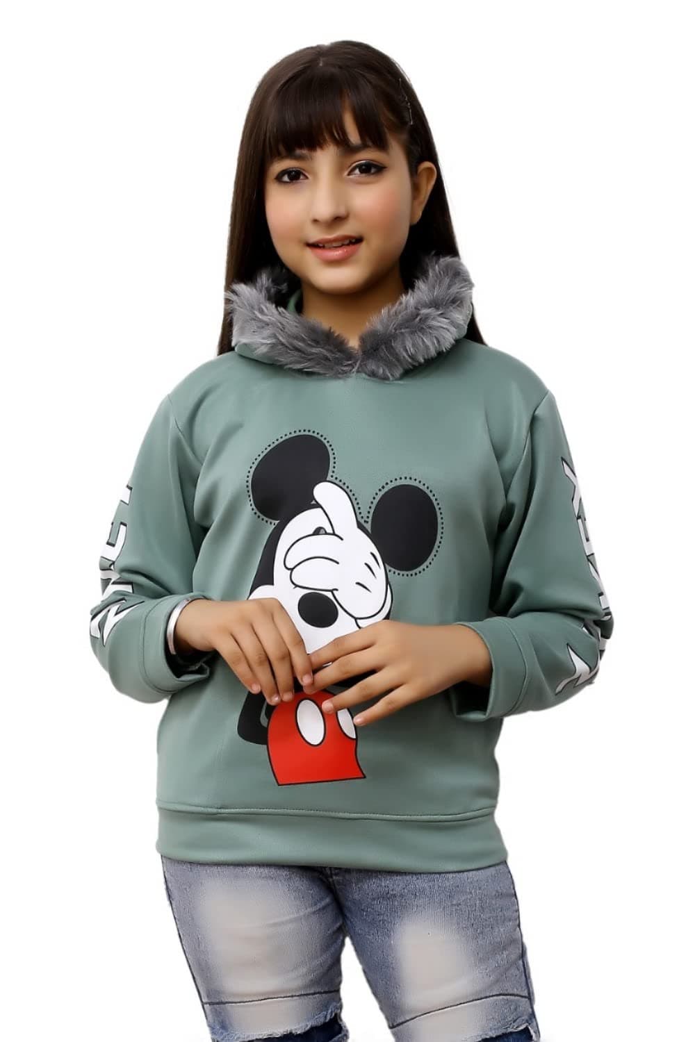 ORIEX THE ORIGINAL FASHION Girls Faux Fur Micky Mouse Hooded Neck Hoodie 33