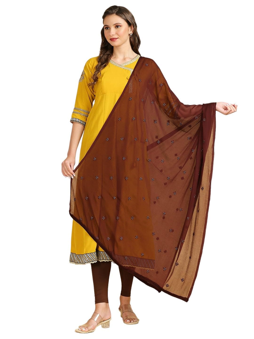 DUPATTA BAZAAR Women's Embroidered Chiffon Dupatta with Delicate Sequins