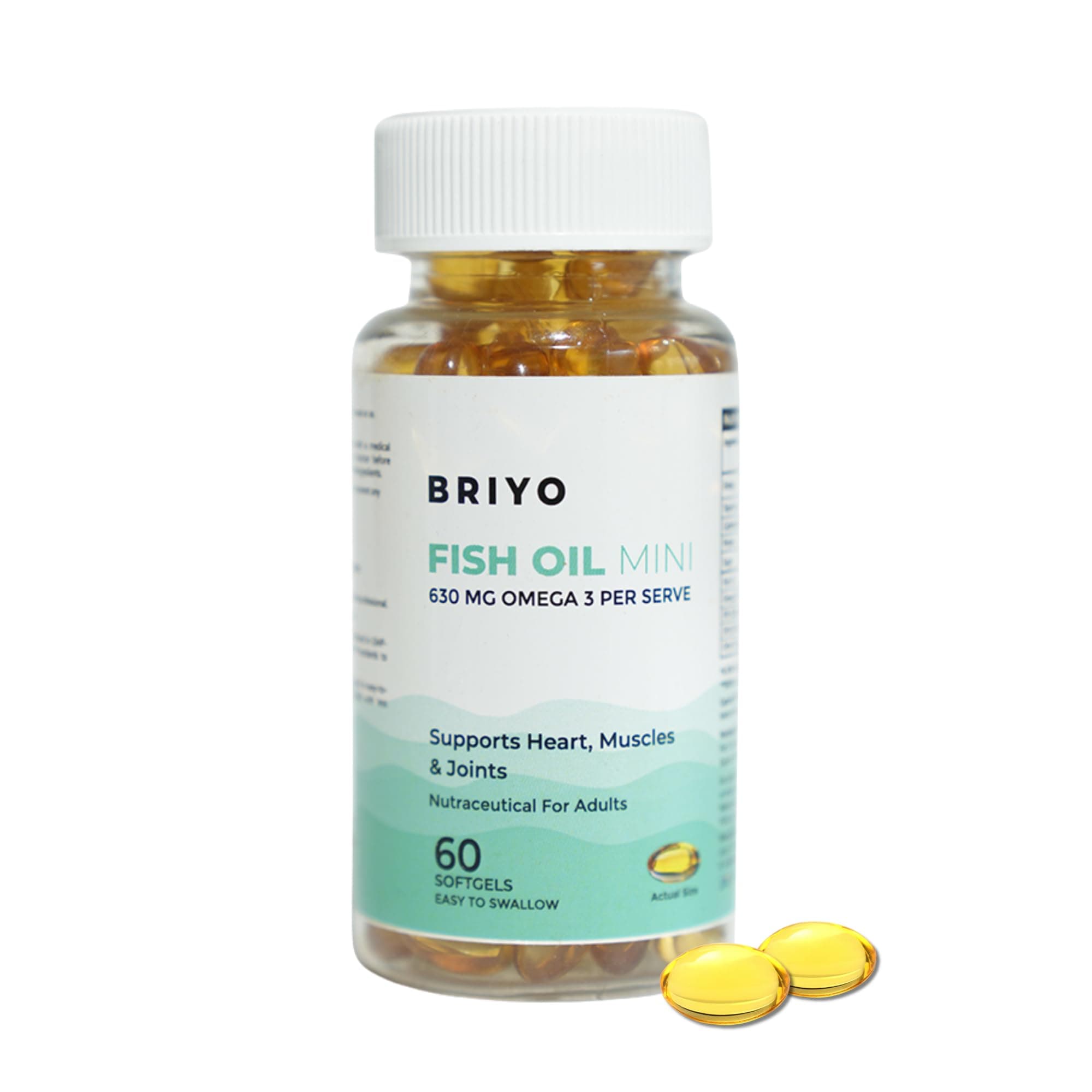 Briyo Fish Oil Mini (450 mg Size) -60 softgels - 71.39% Omega 3 (320 mg Omega 3) per 450 mg capsule