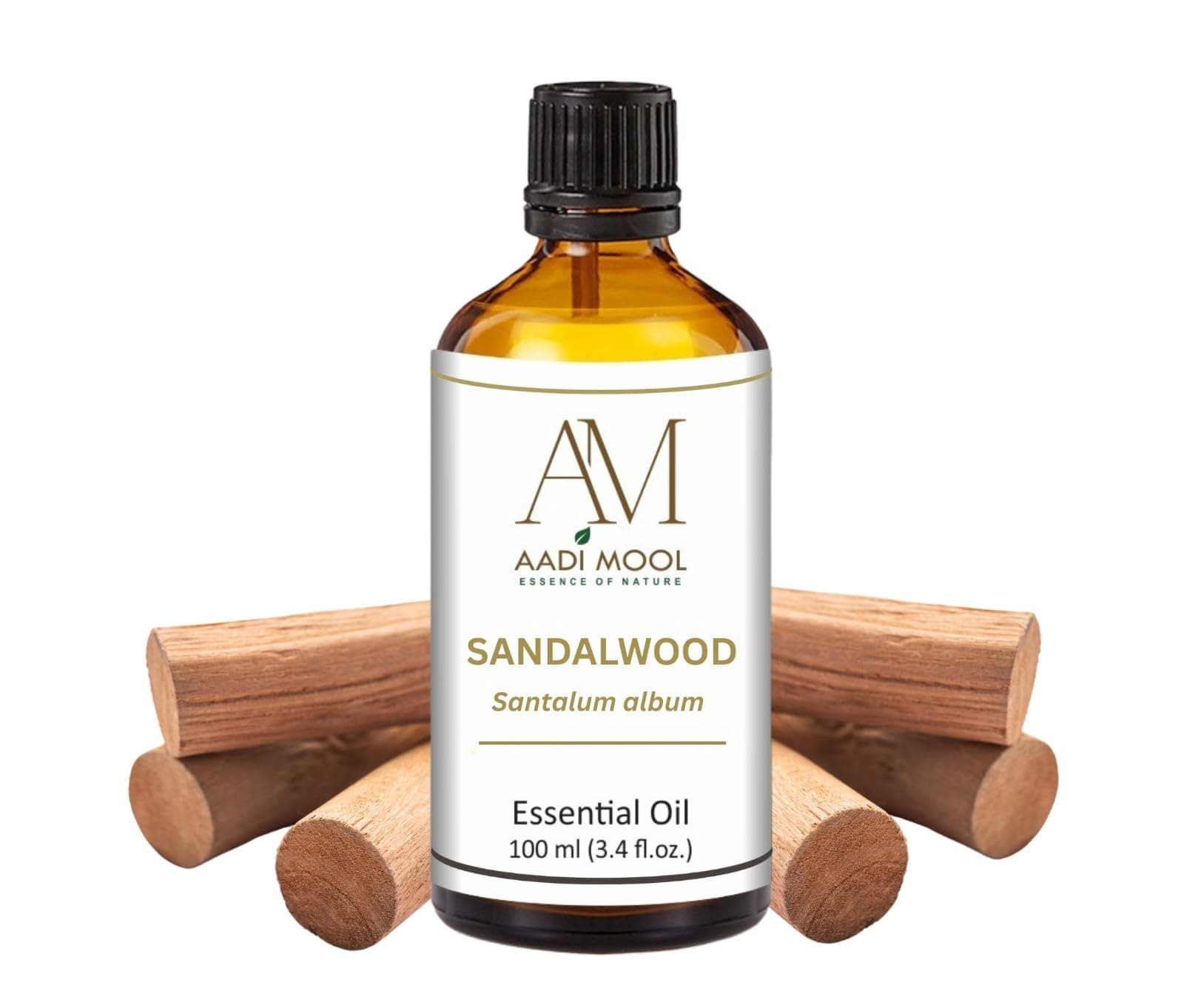 Aadi Mool Sandalwood Essential Oil for Skin, Hair & Aromatherapy | Pure Sandalwood Oil for Diffuser, Massage, Bath & DIY Uses | Natural Sandalwood Oil for Men & Women | 100ml