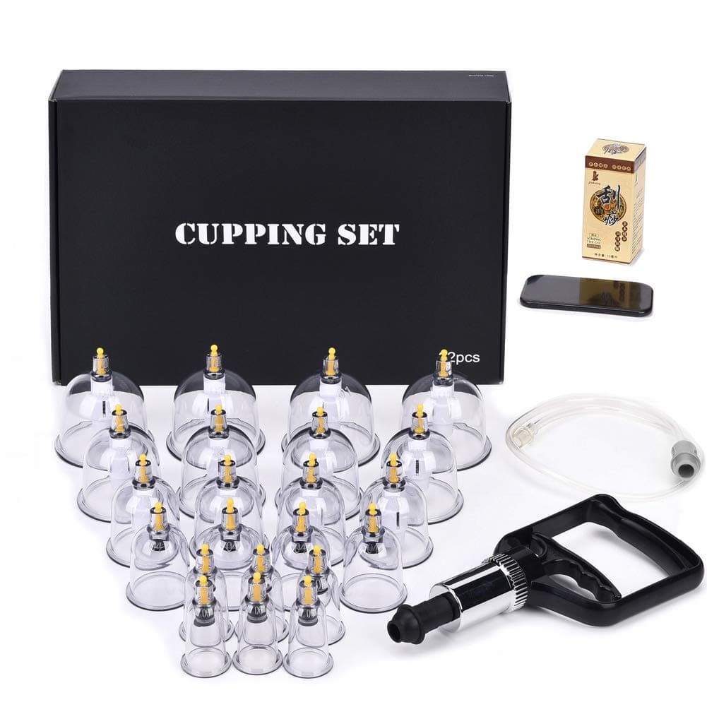MUCHOO Cupping Set Professional Chinese Acupoint Cupping Therapy Sets, Suction Hijama Cupping Set with Vacuum Magnetic Pump Cellulite Cupping Massage Kit 22-Cup, Transparent
