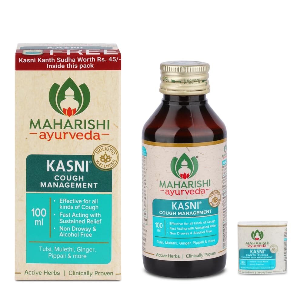 Maharishi Ayurveda Kasni Cough Syrup with Kanth Sudha | Ayurvedic Cough Syrup | For All Types Of Cough & Chronic Cough | Non-Drowsy | Non- Habit Forming| Non-alcoholic (100 ml (Pack of 1))