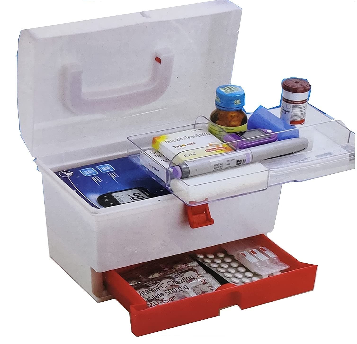 Seven Moon First Aid Box for Home & Office Large Capacity Medical Storage Organizer with Handle, Lock & Compartments Portable Plastic Emergency Medicine Kit Box (Random Color)