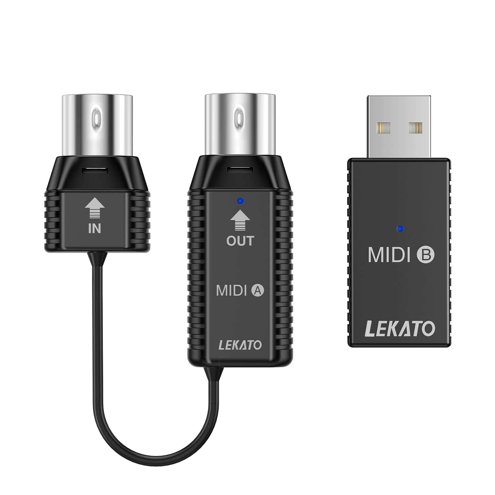 LEKATO Wireless MIDI Adapter, Bluetooth MIDI Adapter 5-PIN DIN with USB, Low Latency Rechargeable for Synthesizer, Digital Piano Keyboard to Mac OS/iOS/Windows