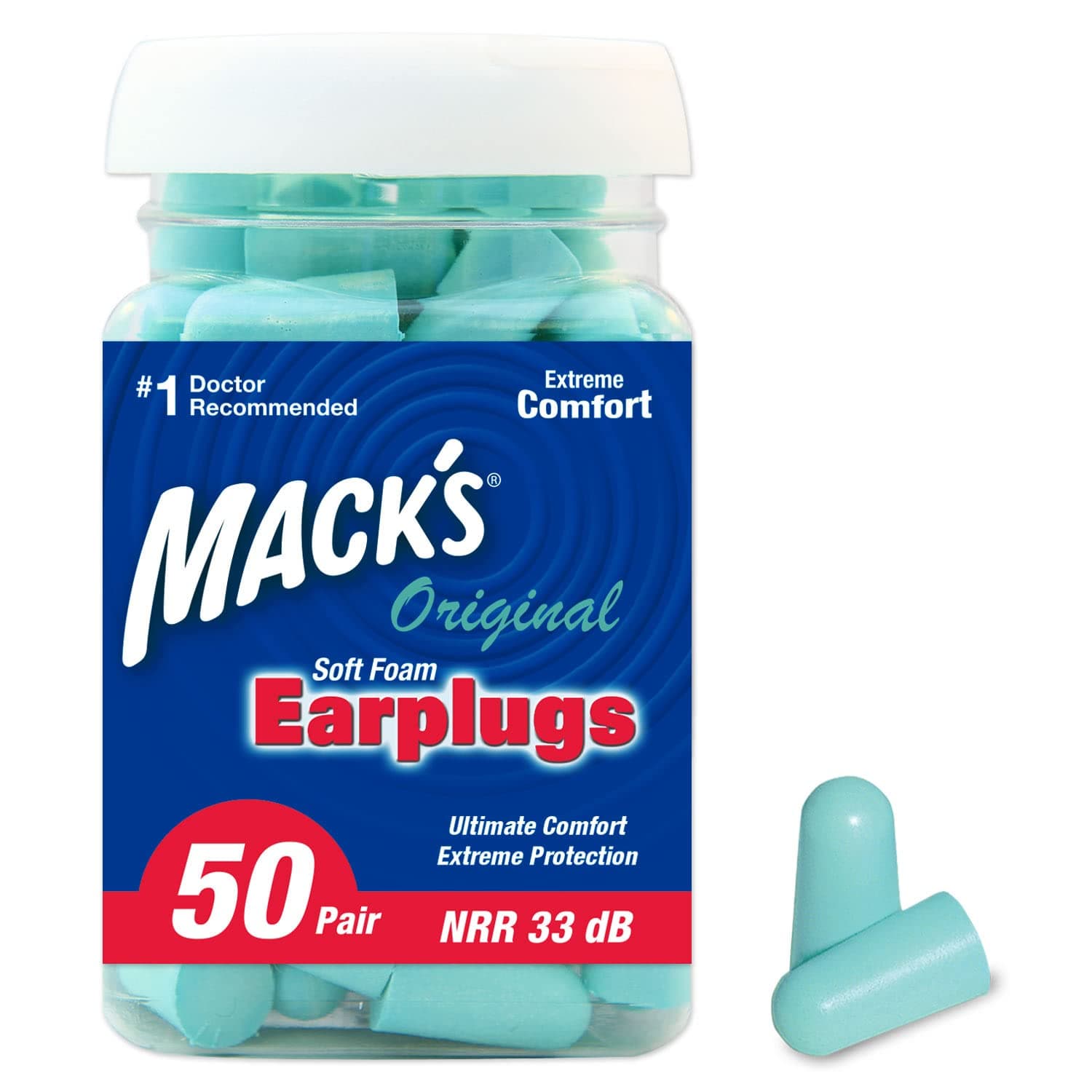 Mack's Ear Care Original Soft Foam Earplugs, 50 Count