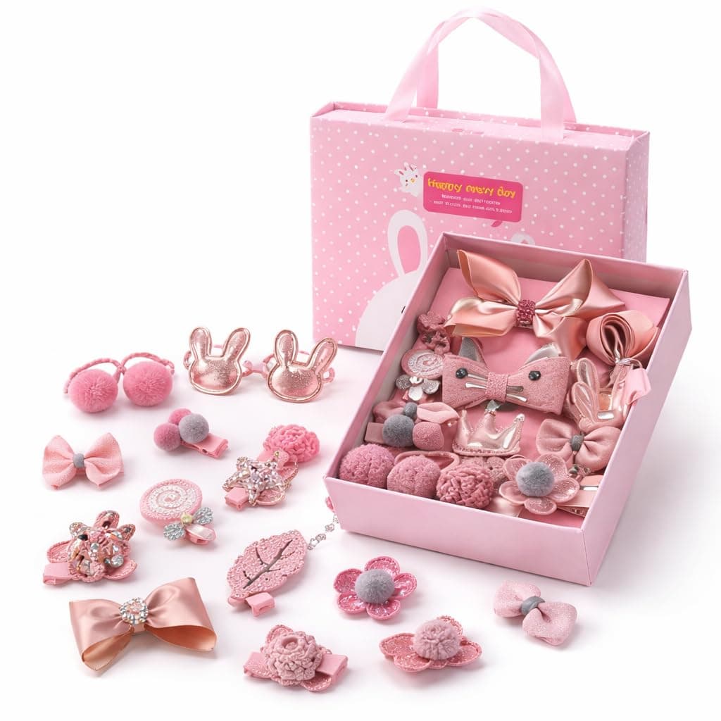 AAVRIX 18 Piece Hair Accessories Gift Set for Girls Baby Girl Clips Bunny Hairband Crown Pins Toddlers Kids Pink Princess Hairbands Birthday Return Gift Combo Cute Hair Accessories
