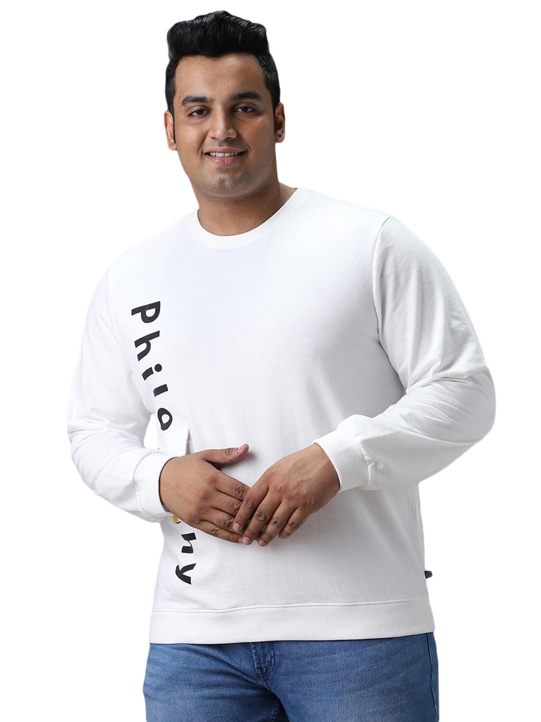 Urbano Plus Men's White Cotton Graphic Print Round Neck Sweatshirt (plusswtprp-05a-ivory-2xl)