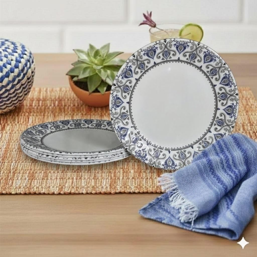 Mart MANTRAA Melamine Dinner Plates | Round Full Plate | Microwave Safe | Break Resistant | Plates for Breakfast, Lunch, Dinner | Plates for Home, Office, Restaurant | Set of 6 | 11 Inch's