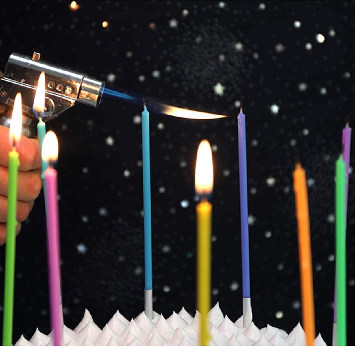 Infispace® Tall Rainbow Pencil Candles with Stand- Pack of 8