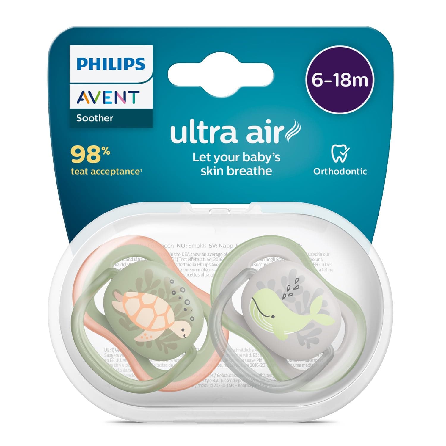 Philips Avent Pacifier Ultra air |Lets Your Baby's Skin Breathe | Orthodontic & BPA Free |2 Pack |6-18m | SCF085/60
