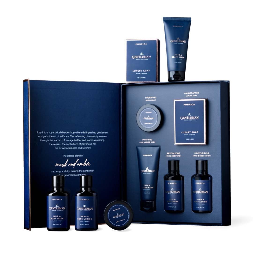 Kimirica Gift Set For Men's The Gentlemen Experience Set 5in1 Grooming kit for Mens,Boyfriend, Husband & Brother For Anniversary, Birthday & All Ocassions With Goodness of Niacinamide & Hylauronic Acid