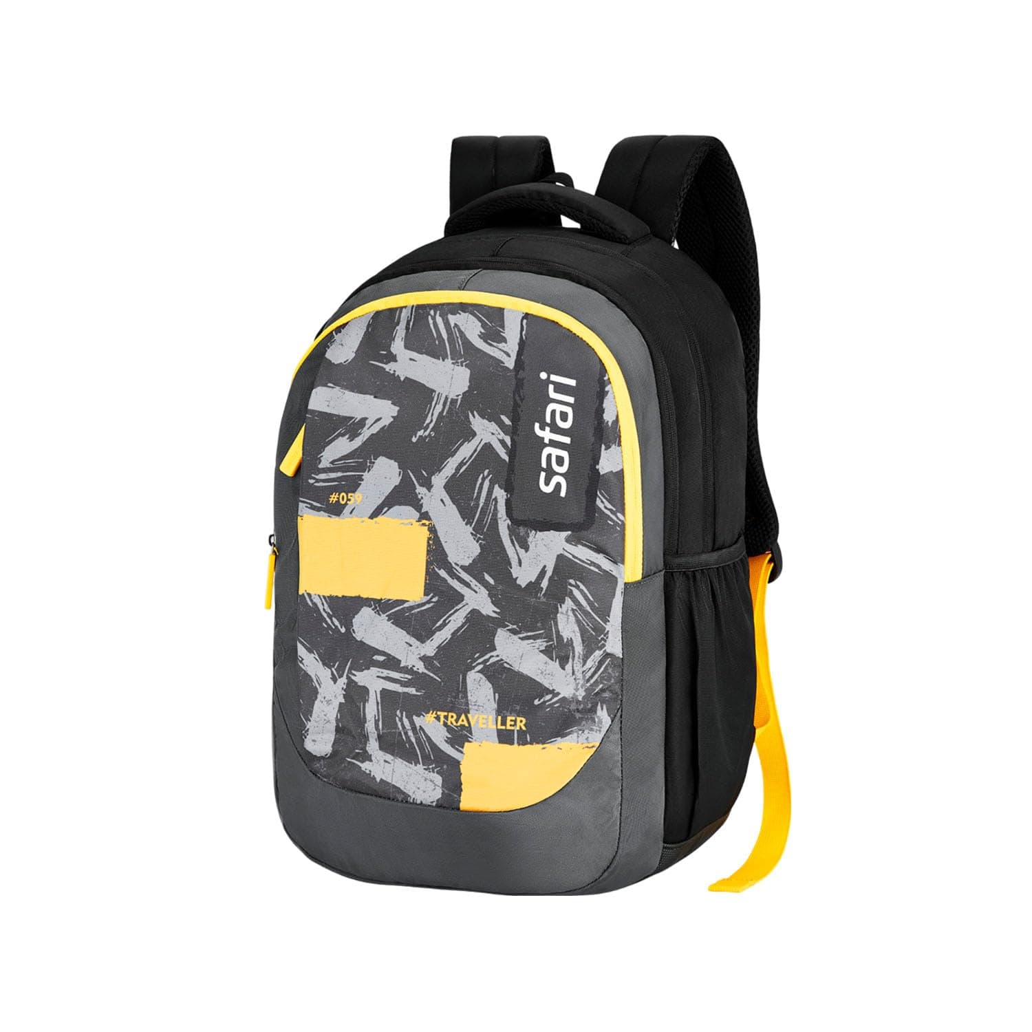 Safari Triplex 2 37L School bag for Boys and Girls, Casual Printed 3 Compartment School Backpack Bag with Armor Base, Bottle Holder Pocket and Front Pocket, Travel bag for men and Women, Color Black