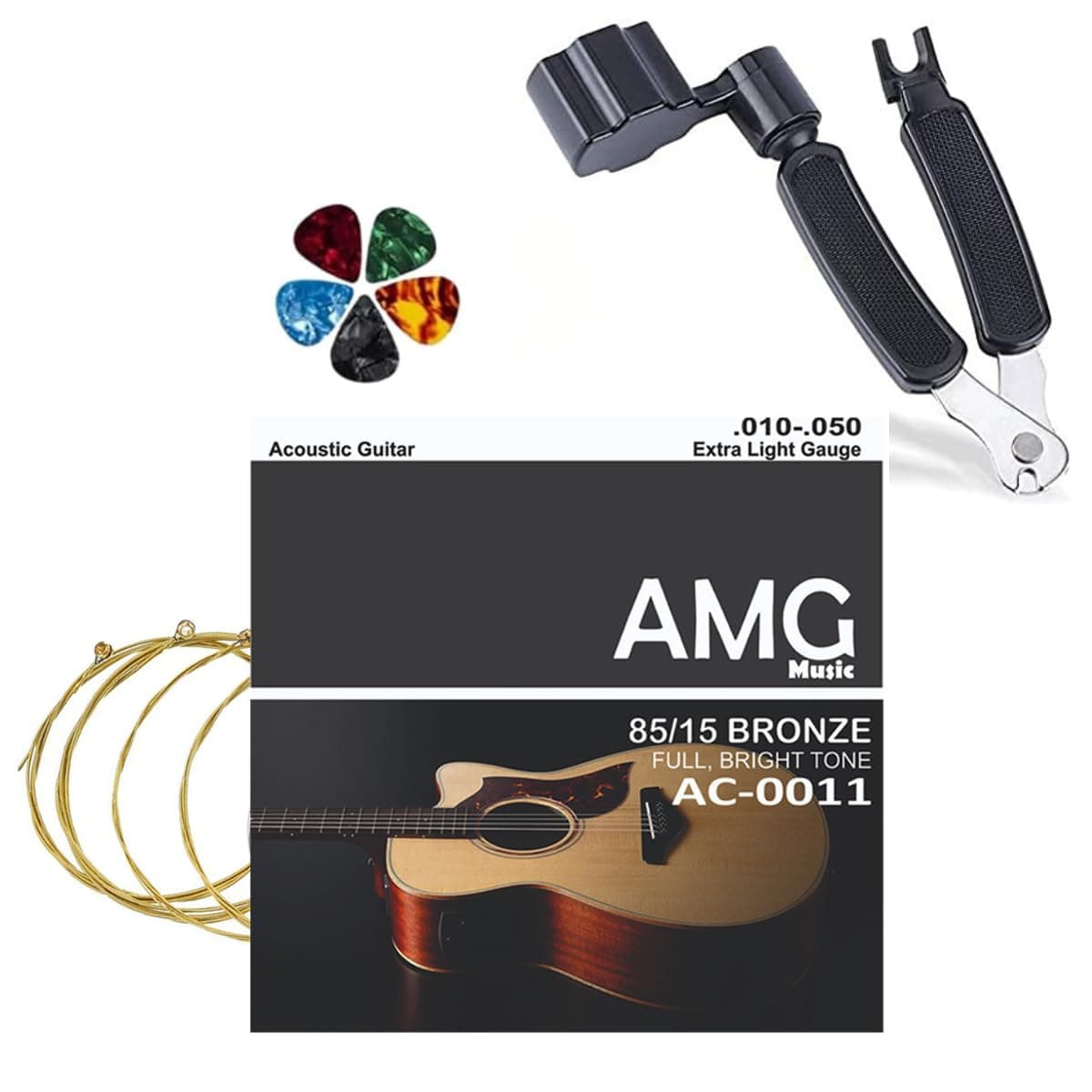 DEVICE OF URBAN INFOTECH Guitar Strings with Guitar String Winder, String Cutter, Pin Puller All in One Guitar Tool Acoustic Guitar Strings with Guitar Picks Guitar Accessories for Acoustic Guitar
