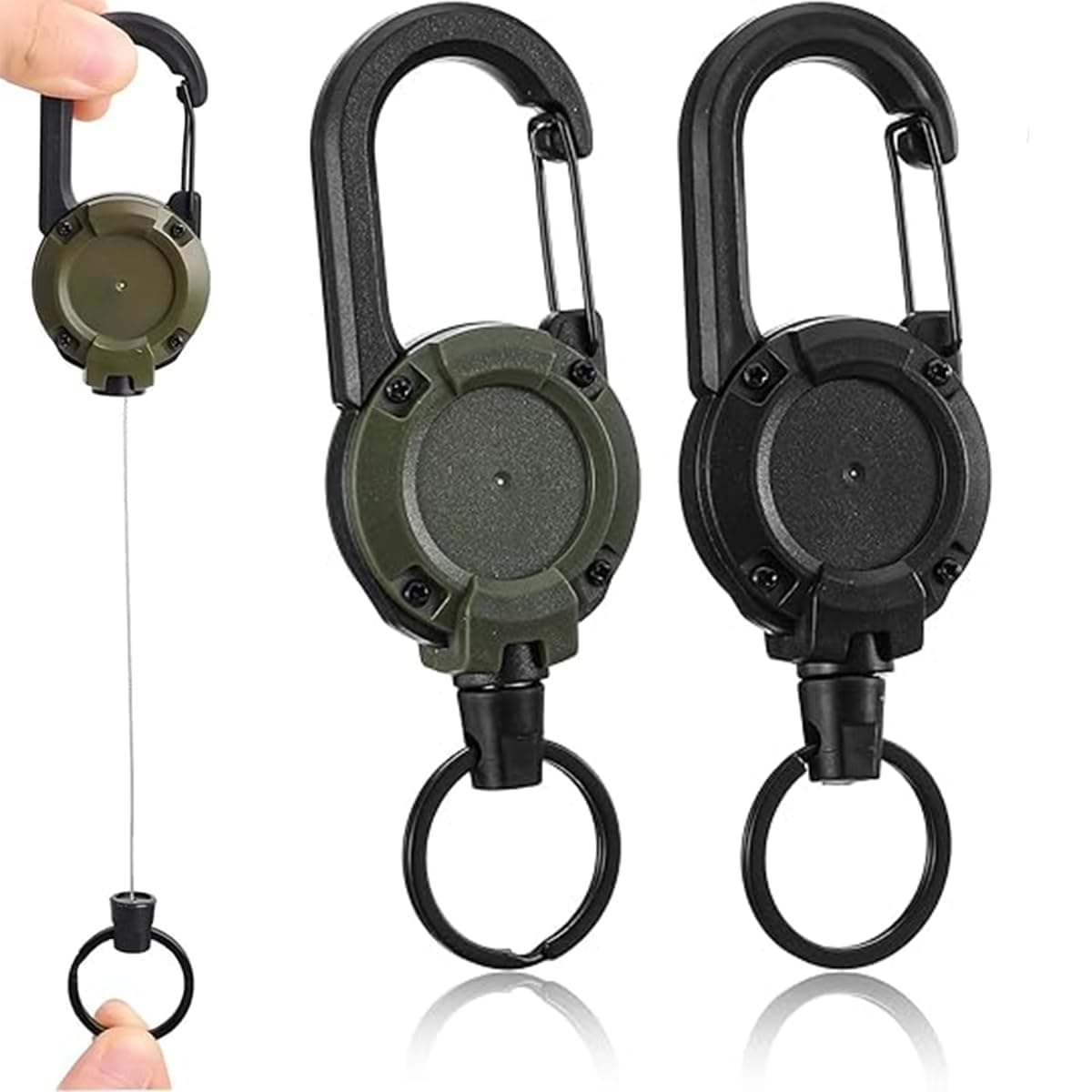 Retractable Keychain 2 Pack with Carabiner Clip, Heavy Duty Badge Reel
