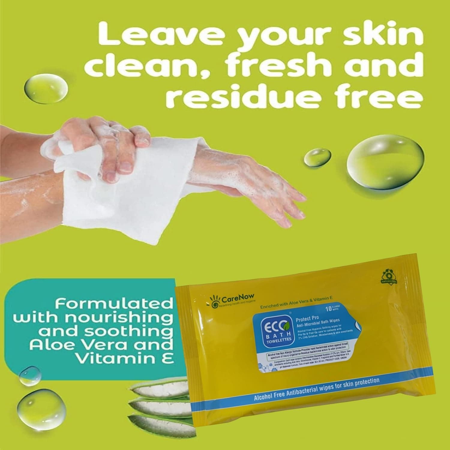 CareNow ECO Bath Towelettes X-Large Pillow Pack - 3 Packs X 10 Wipes = 30 Wipes.