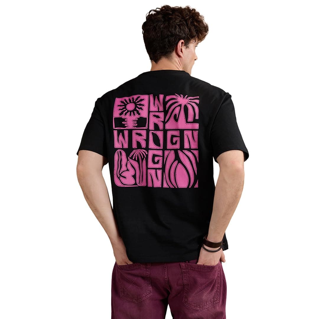 WROGN Men's 100% Cotton T-Shirt | Back Graphic Print | Oversized Fit | Black | XL