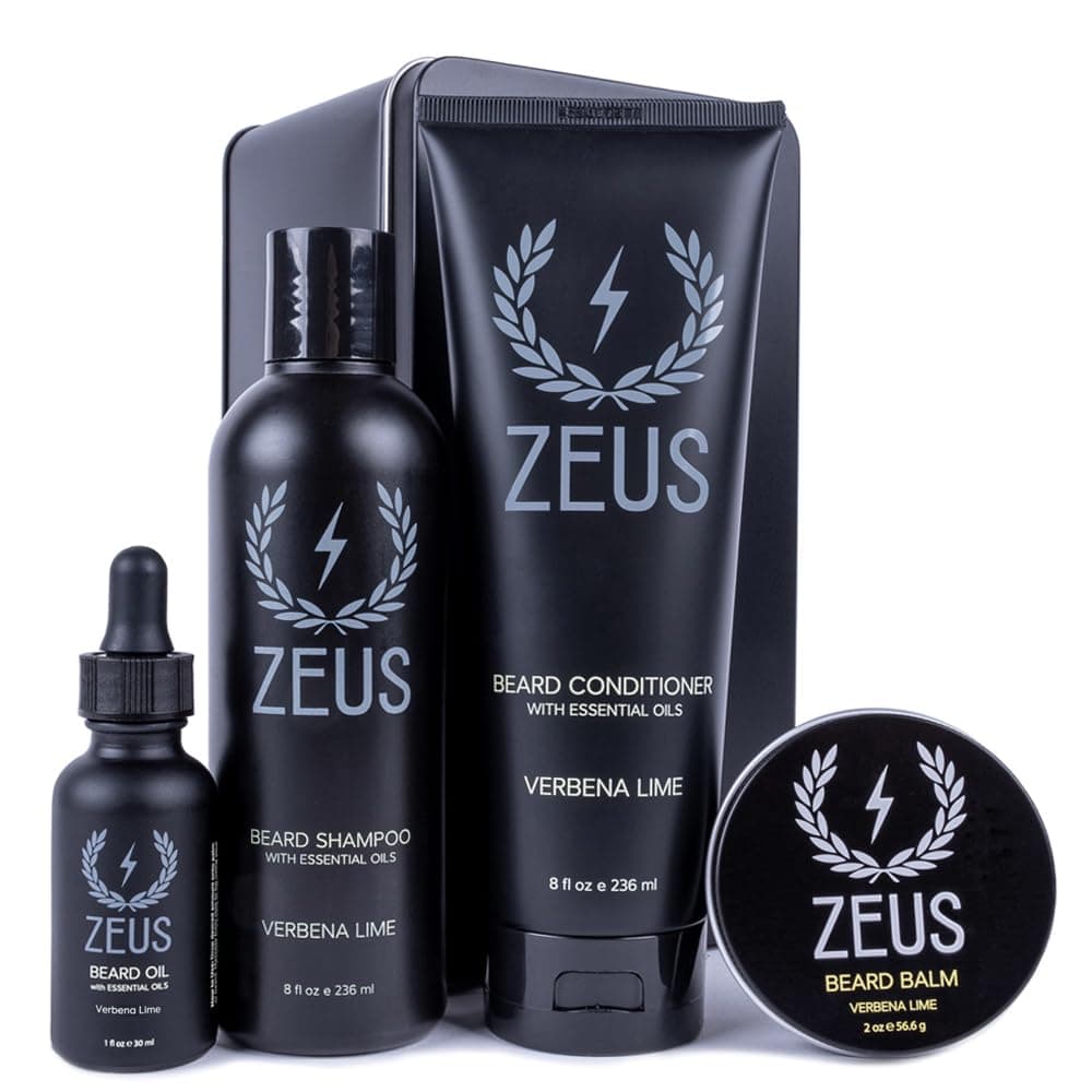 Zeus Everyday Beard Grooming Kit- Men's Daily Set for Quality Beard Maintenance (Verbena Lime)
