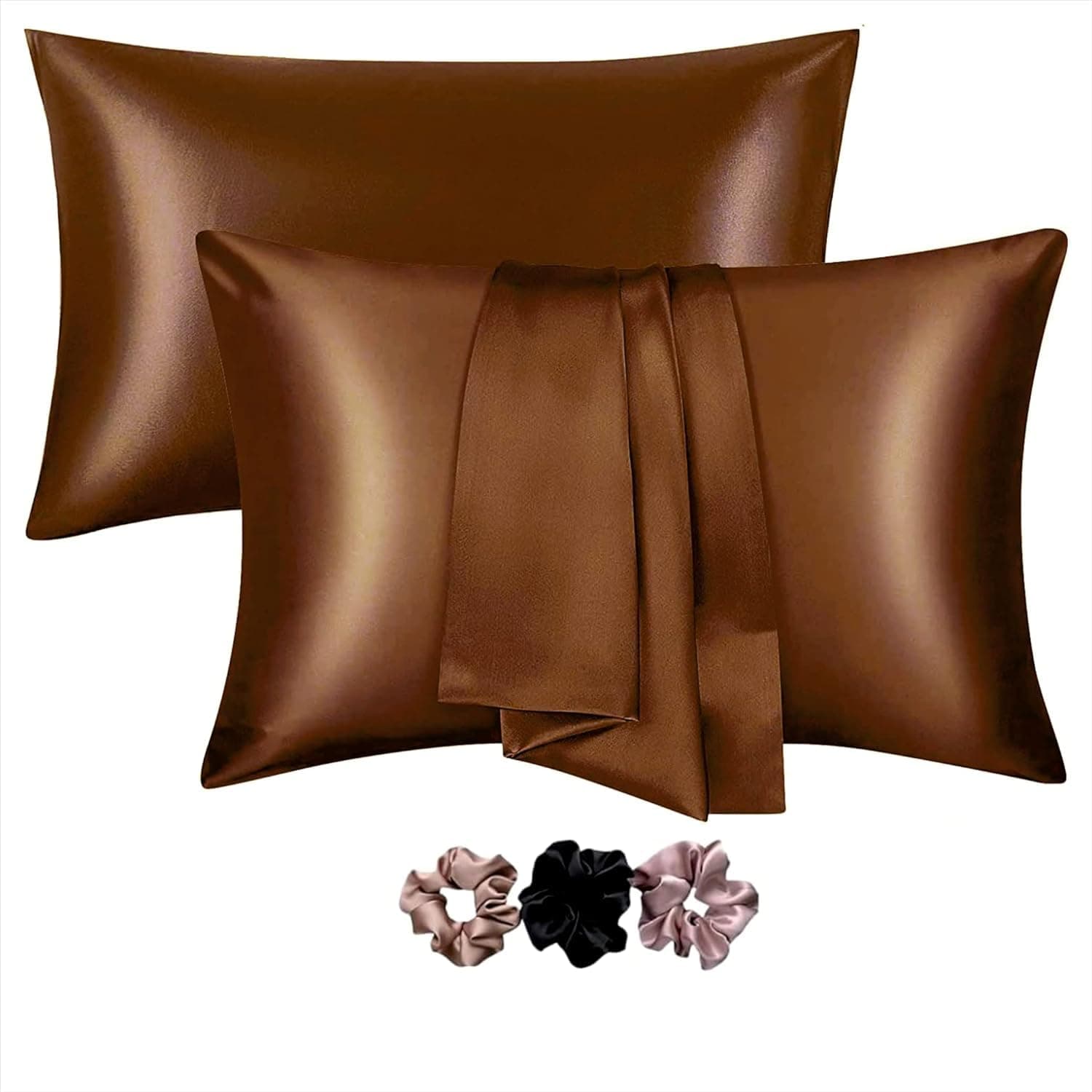 Pillow Cover RYLAN Satin Silk Pillow Cover for Hair and Skin 2 Piece with 3 Piece |Silk Pillow Covers with Envelope Closure end Design|Silk Pillow Cases 600 TC (Brown)