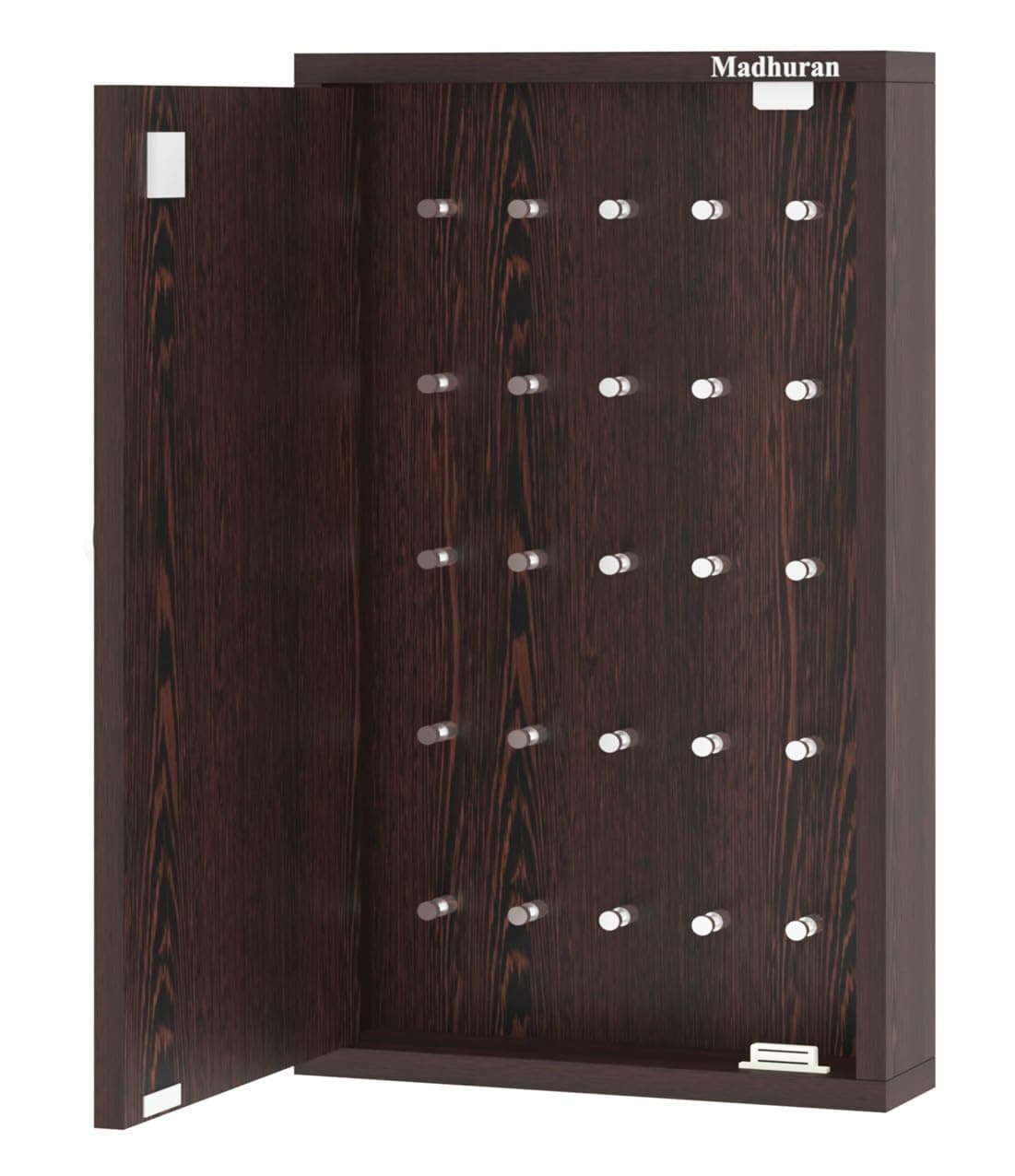 Madhuran Engineered Wood Wall Mounted Lockable Keys Safe Cabinet (25, Hooks Wenge) Office Hotels Parking Furniture Wooden Chain Holders Hanger