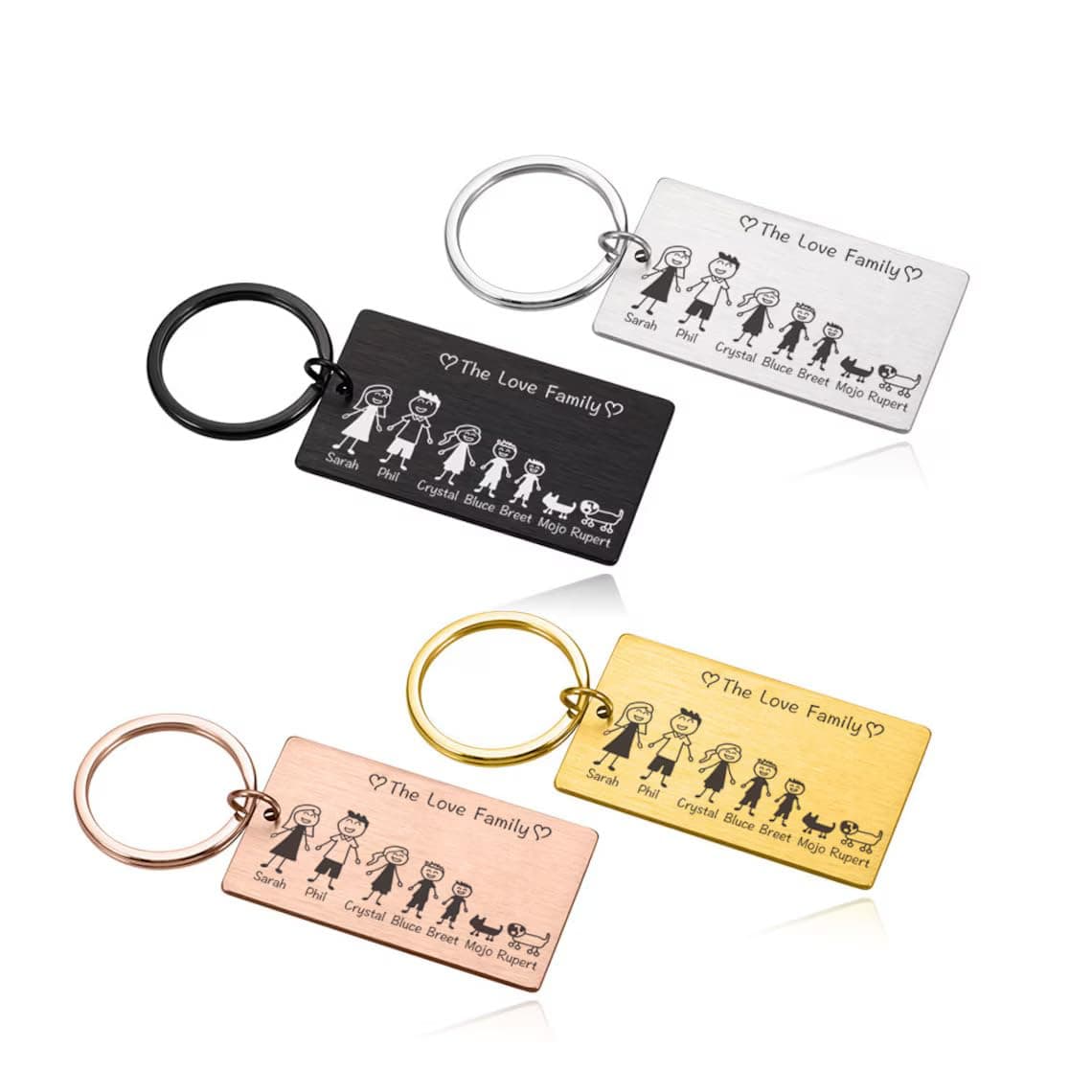 Adornkeys Personalized Family Name Keychain, Custom Keychains for Women, Men & Families - Silver