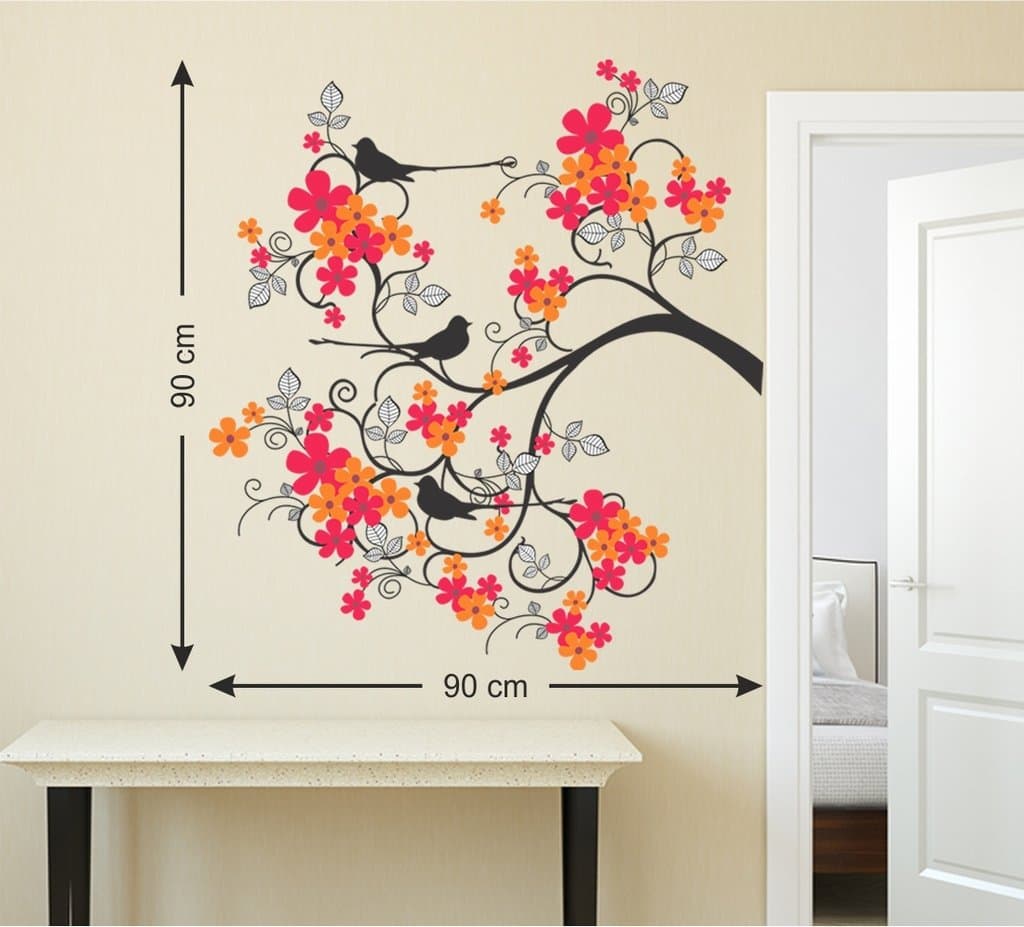 Wallstick ' Lovely Tree and Leaves ' Wall Sticker (Vinyl, 90 cm x 90 cm, Multicolor)