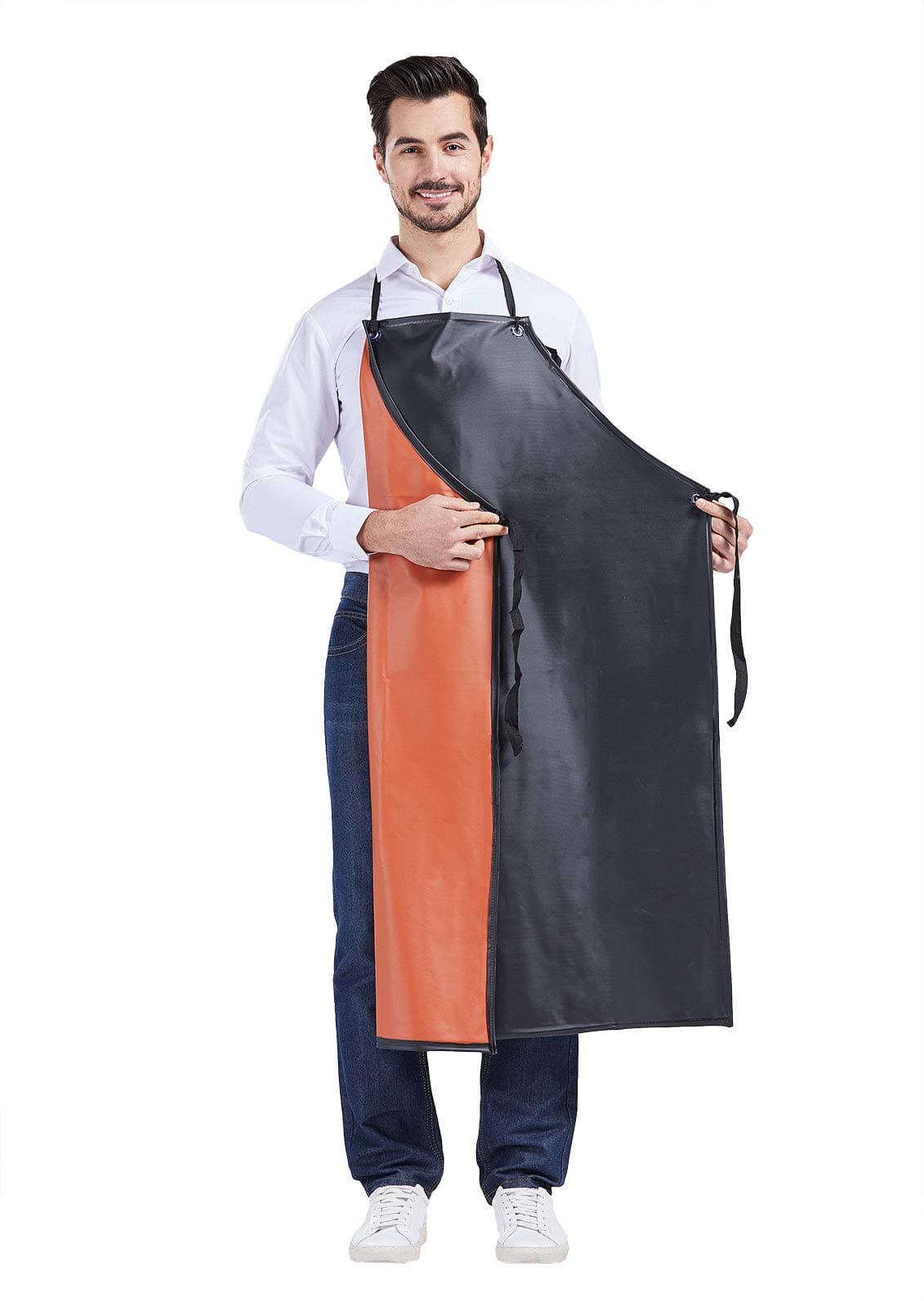 Nanxson Waterproof Apron PVC Work Apron for Dog Grooming Cleaning Butcher, Blackred, One Size