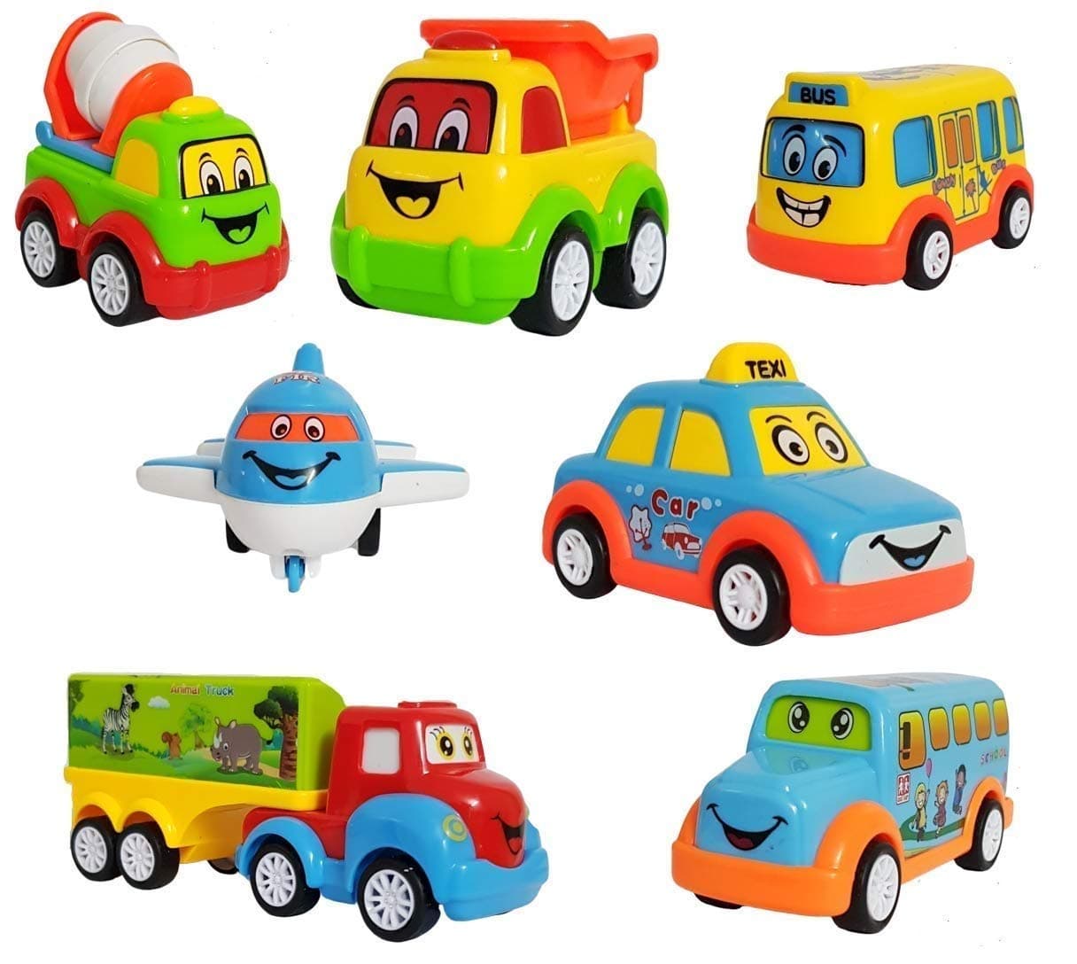 Galaxy Hi-Tech® Pull Back Car Exclusive, Non Toxic Unbreakable Automobile Car Toy Set, Pull Back Truck Toy Aeroplane Set for Kids Boy and Girl (Multi Colour, Pack of 7)